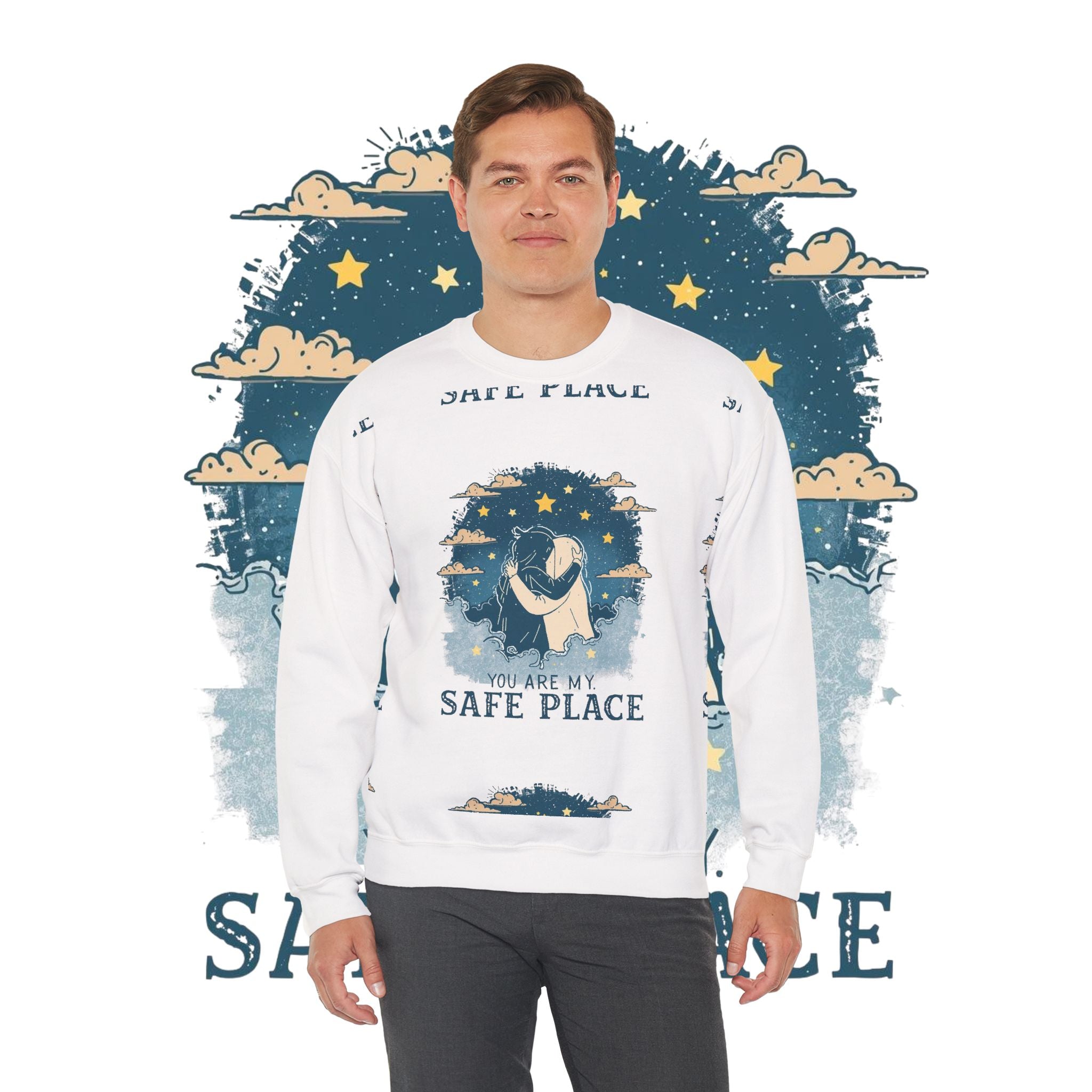 Safe Place Crewneck Sweatshirt — Comforting Hug Graphic