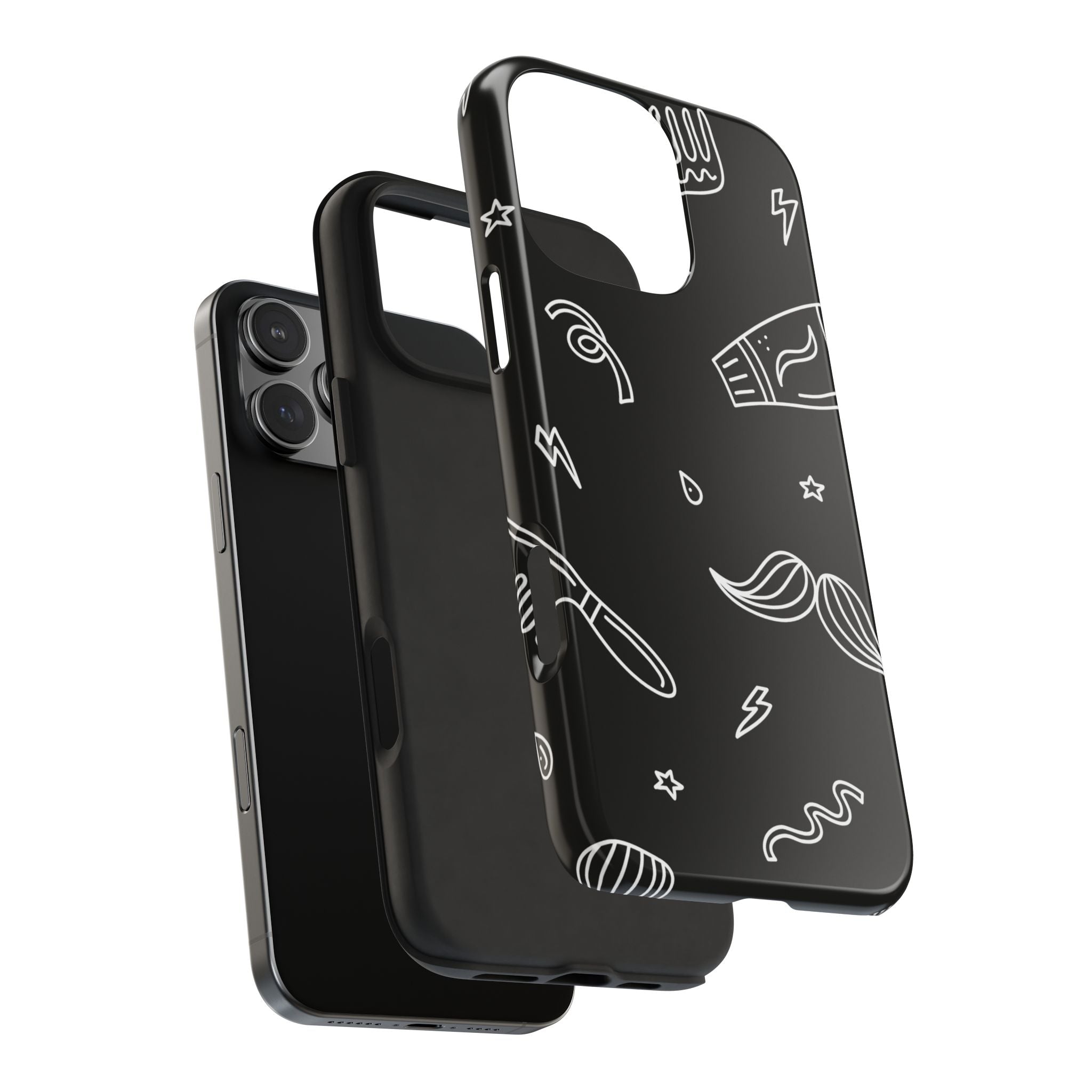 Barber Tools Tough Phone Case — Black Mustache & Razor Pattern