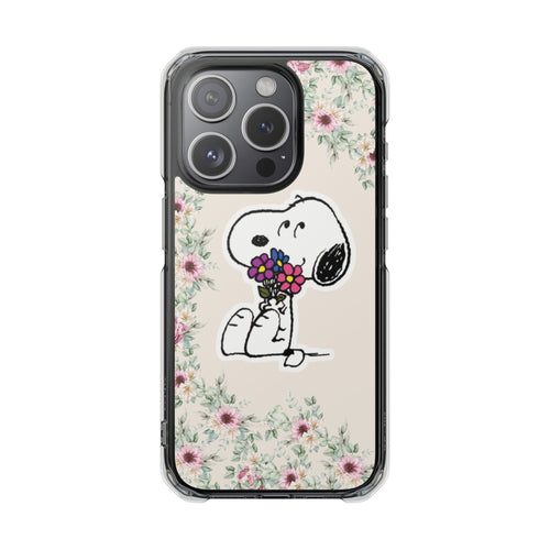 Clear Magnetic Phone Case — Flores con Snoopy