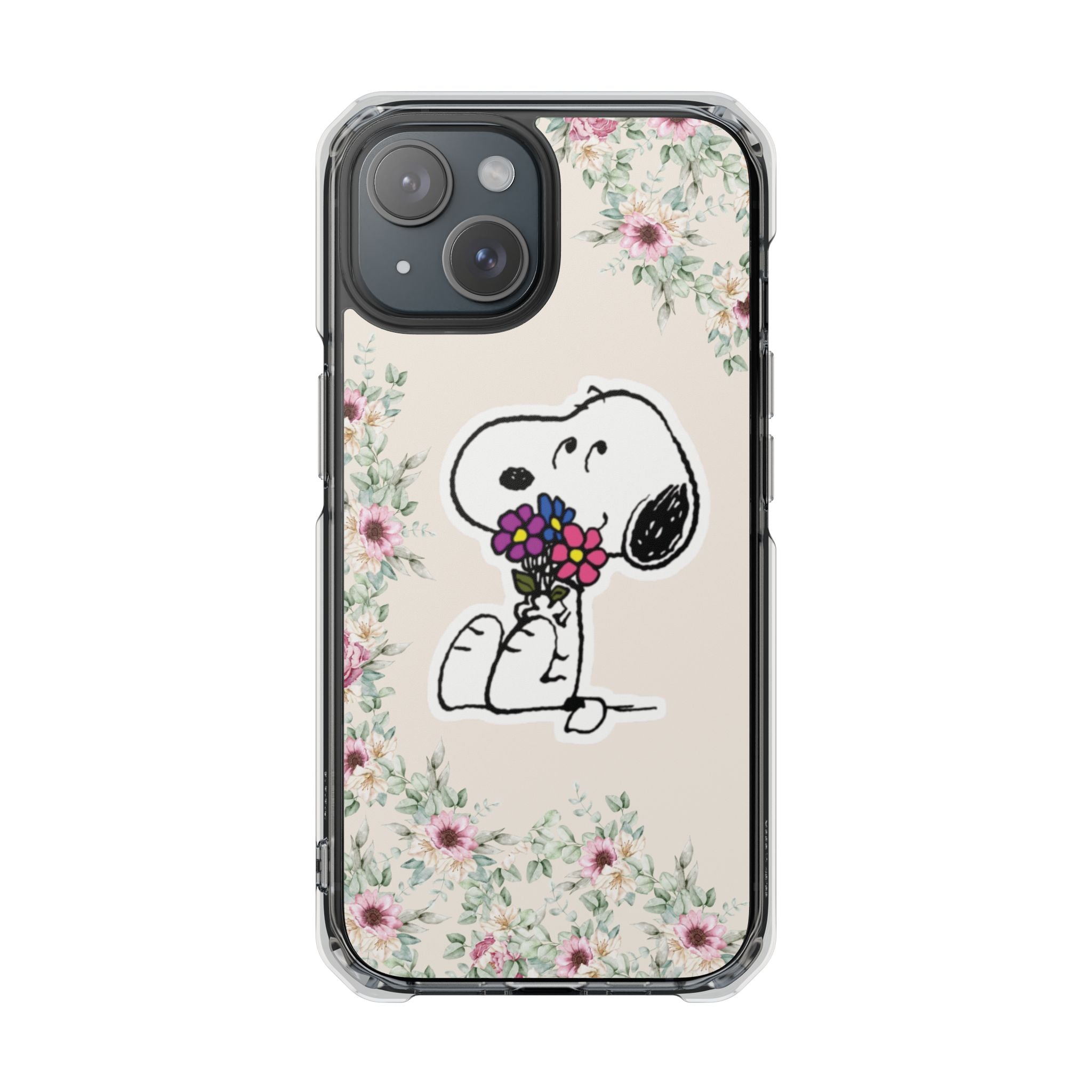 Clear Magnetic Phone Case — Flores con Snoopy