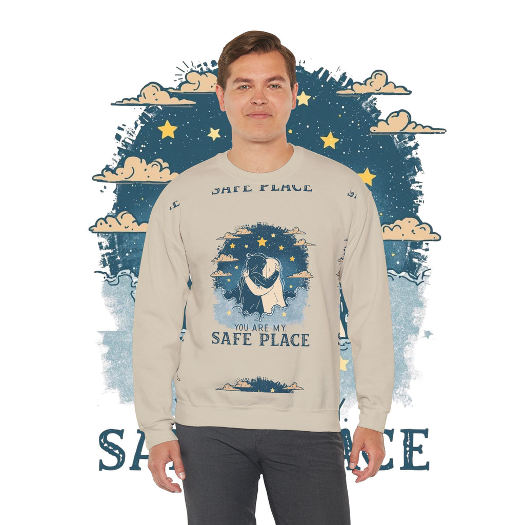 Safe Place Crewneck Sweatshirt — Comforting Hug Graphic