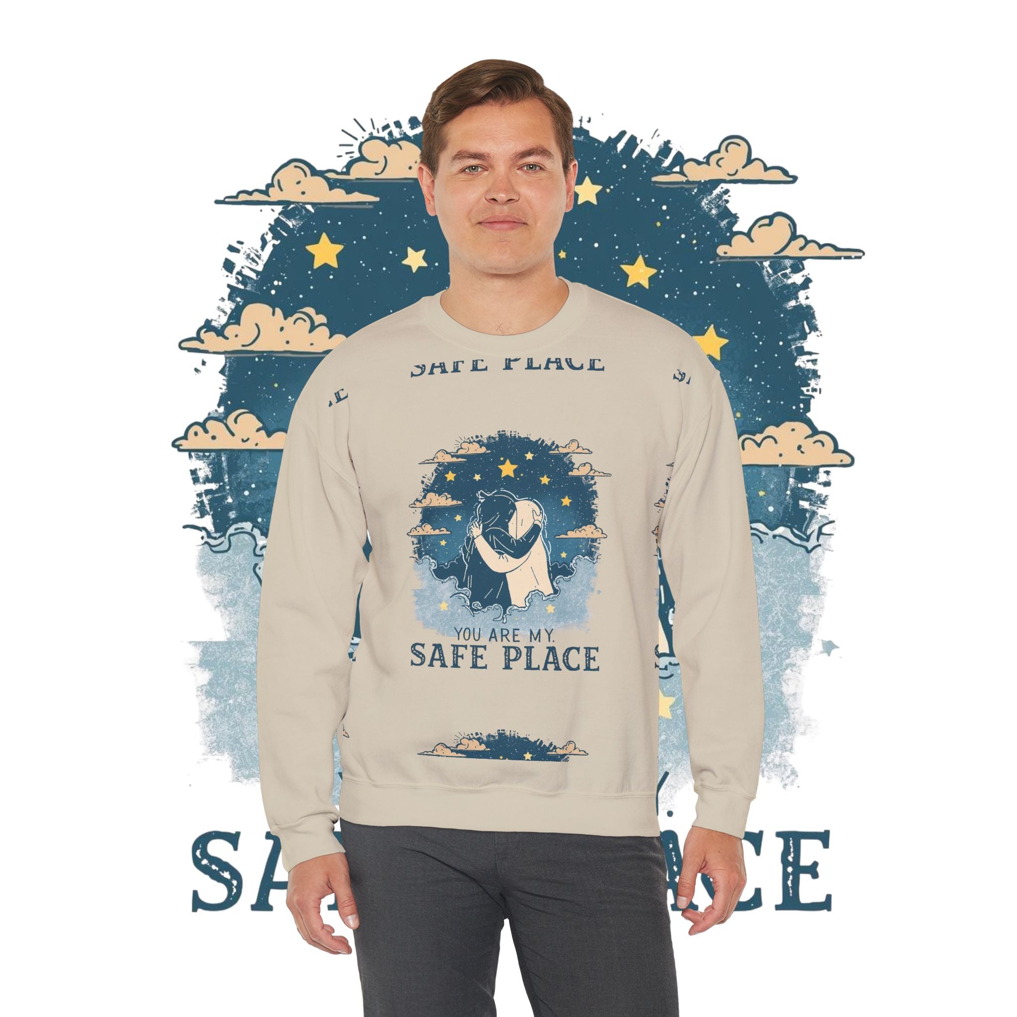 Safe Place Crewneck Sweatshirt — Comforting Hug Graphic