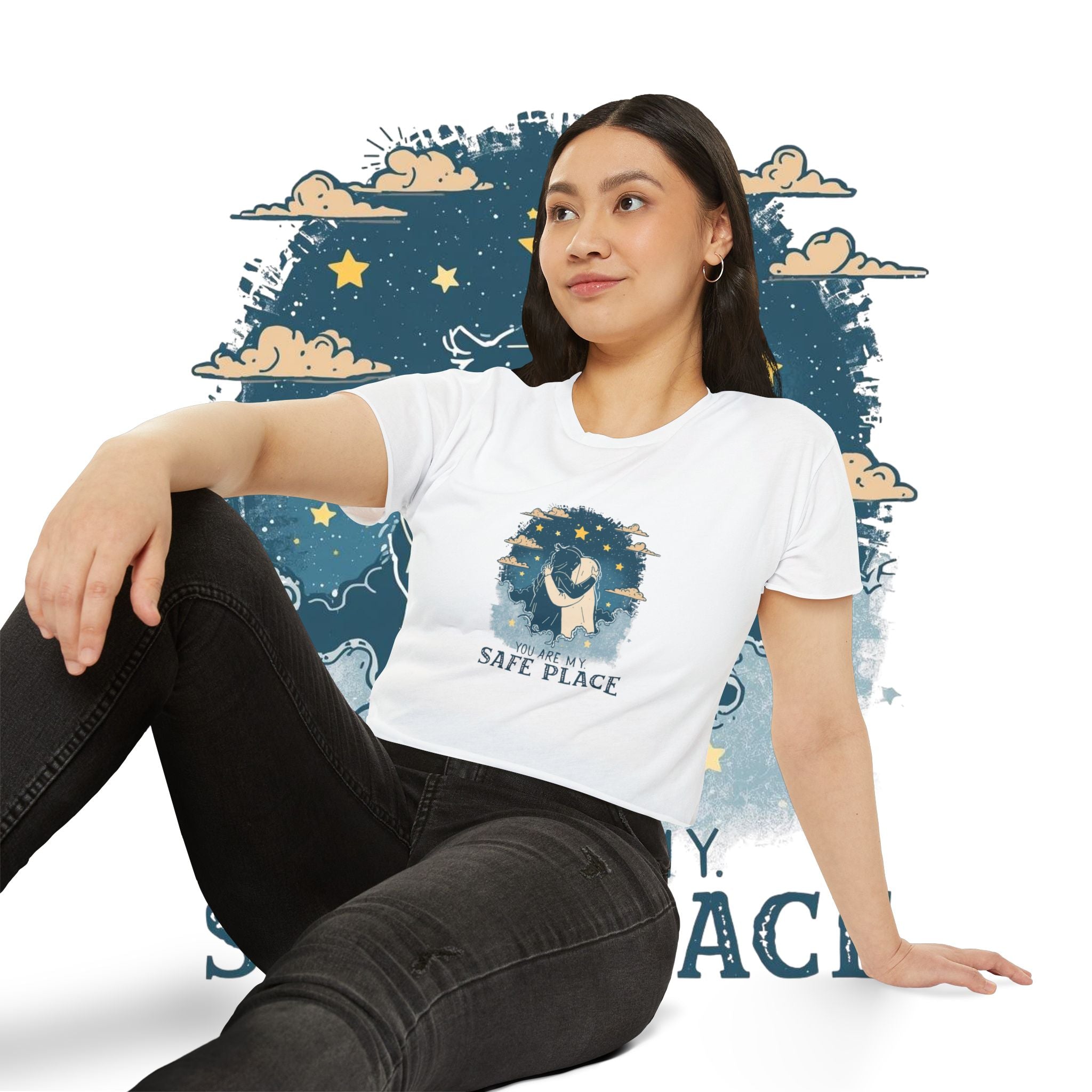 Crop Top — "You Are My Safe Place-Blue" Cozy Couple Festival Tee