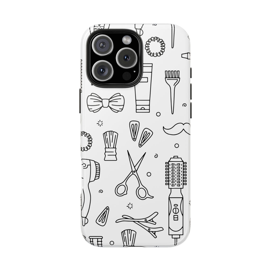 Barber & Stylist Tough Phone Case — Hair Tools Pattern Protective Cover