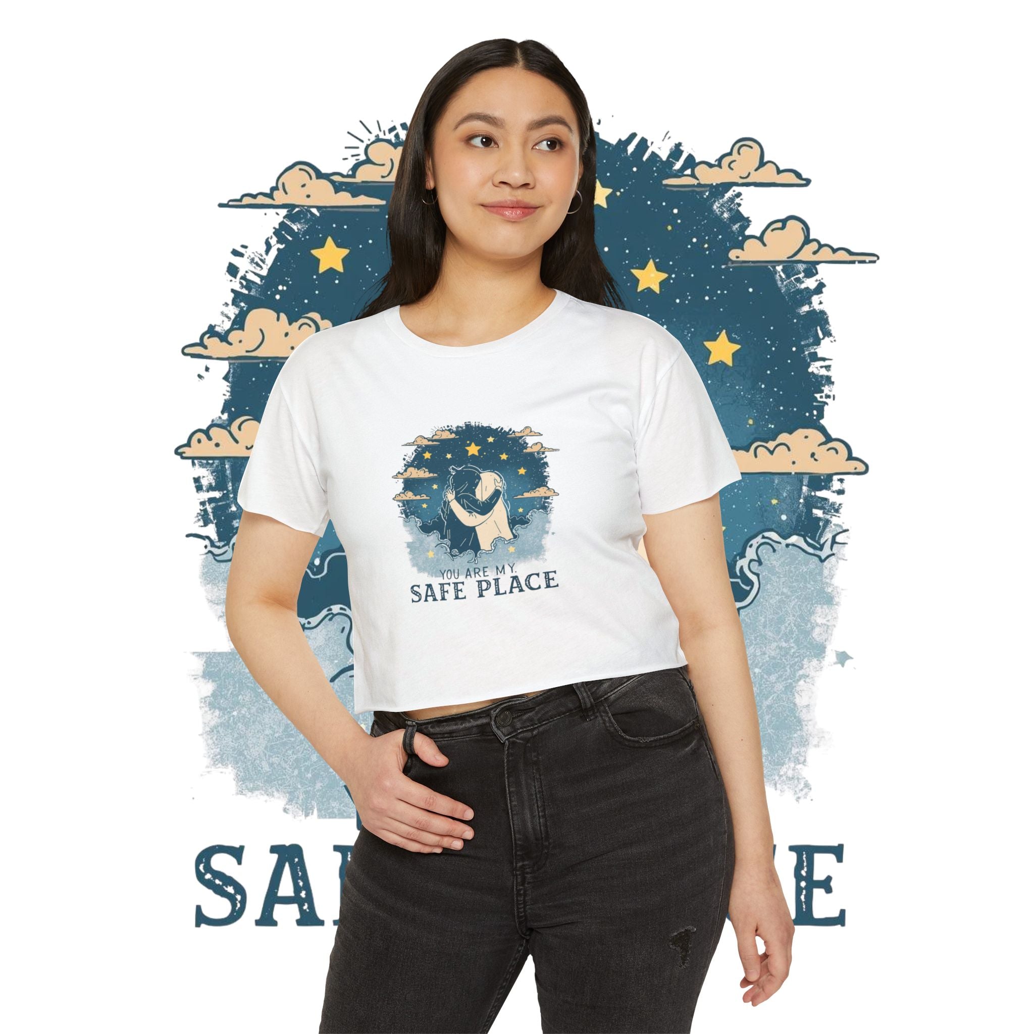 Crop Top — "You Are My Safe Place-Blue" Cozy Couple Festival Tee