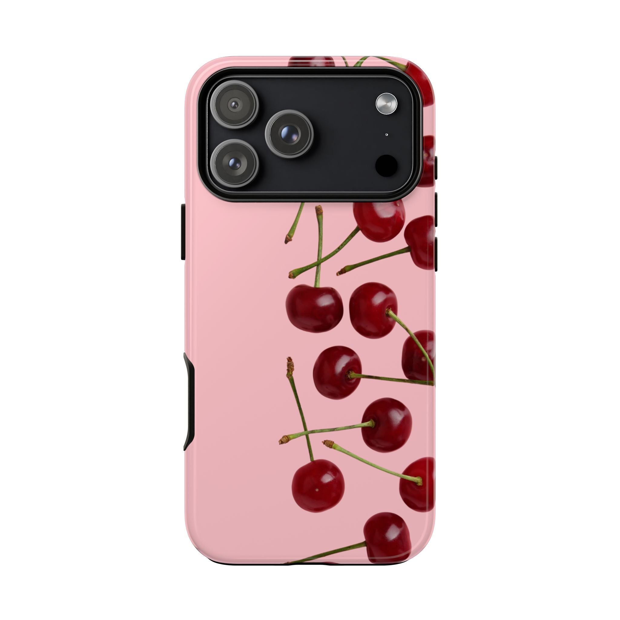 Cherry Pattern Tough Phone Case — Pink Retro Fruit Design