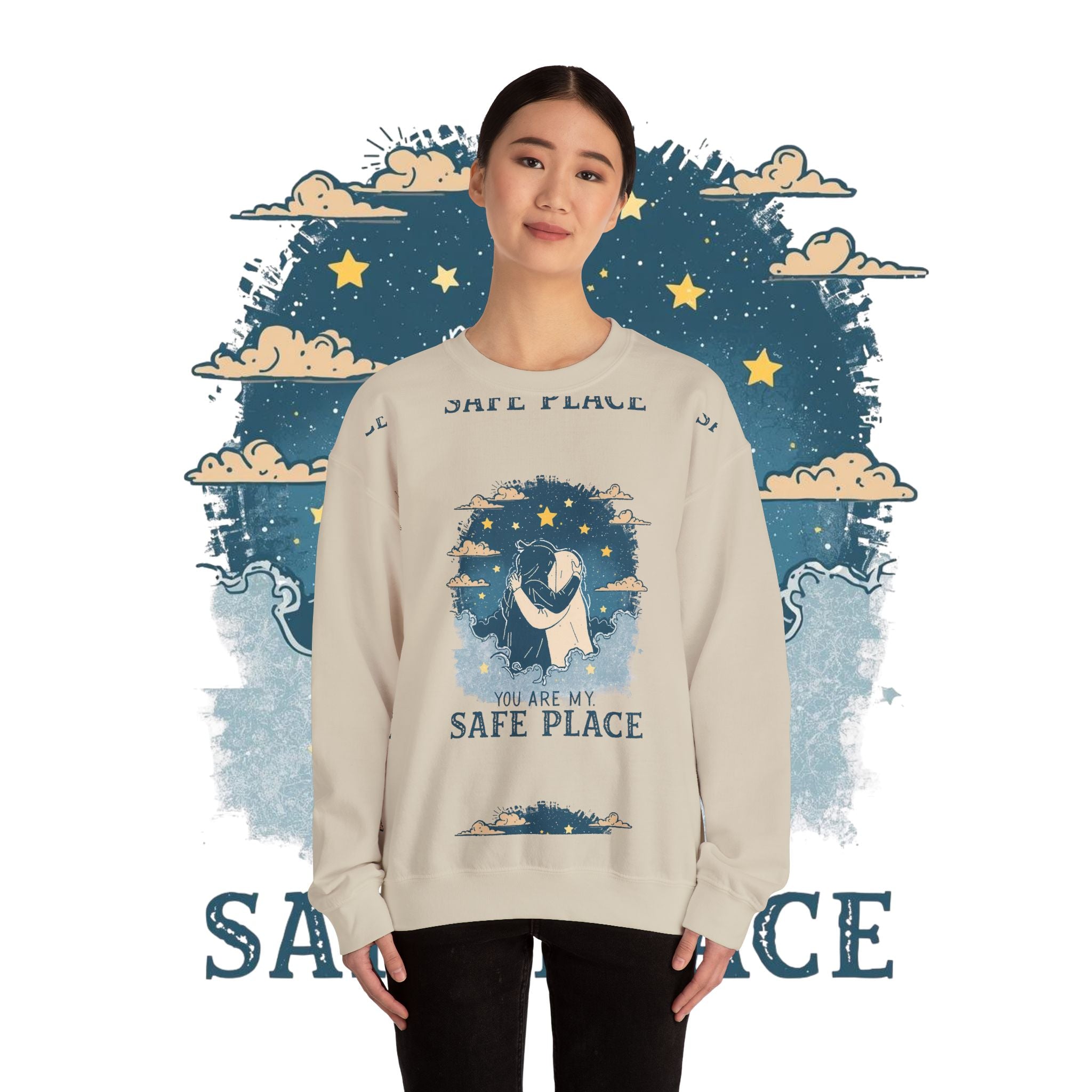 Safe Place Crewneck Sweatshirt — Comforting Hug Graphic