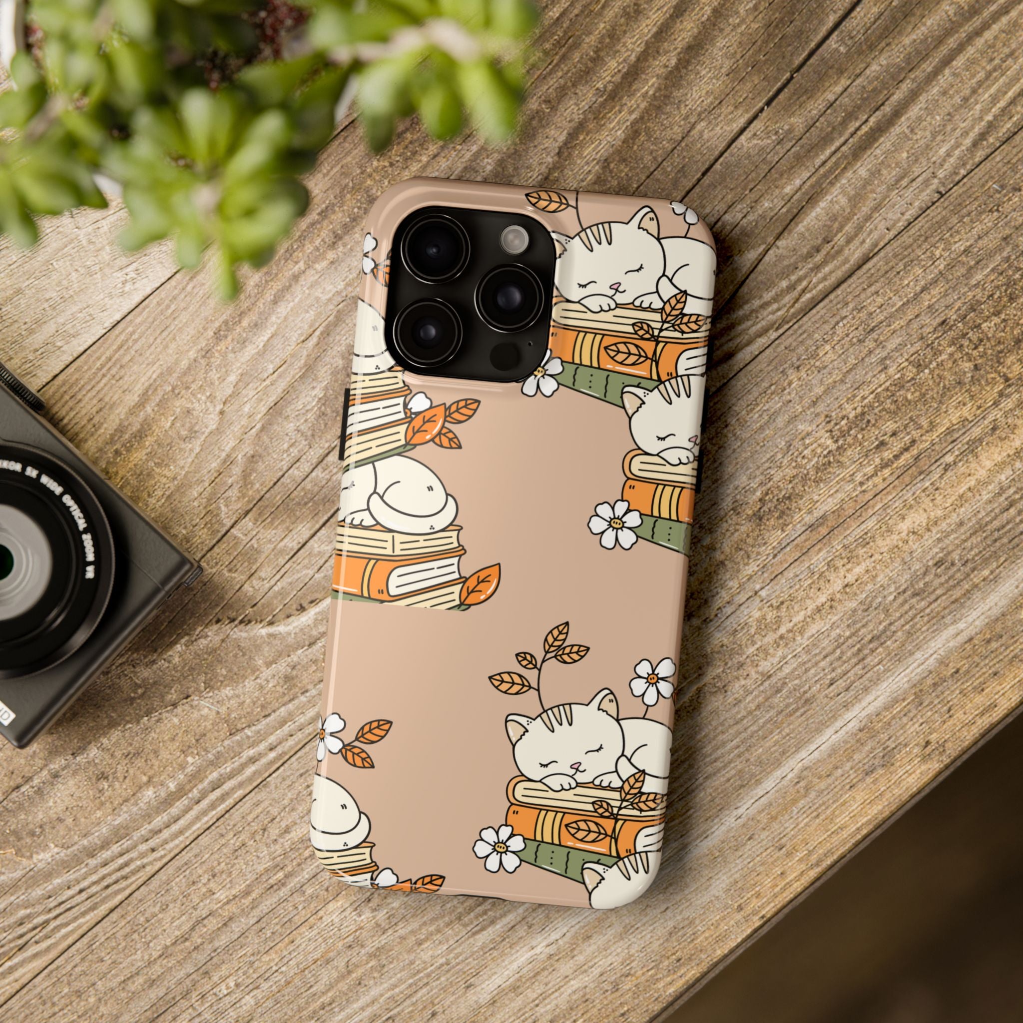 Cute Sleeping Cats on Books Tough Phone Case — Cozy Booklover Protective Cover