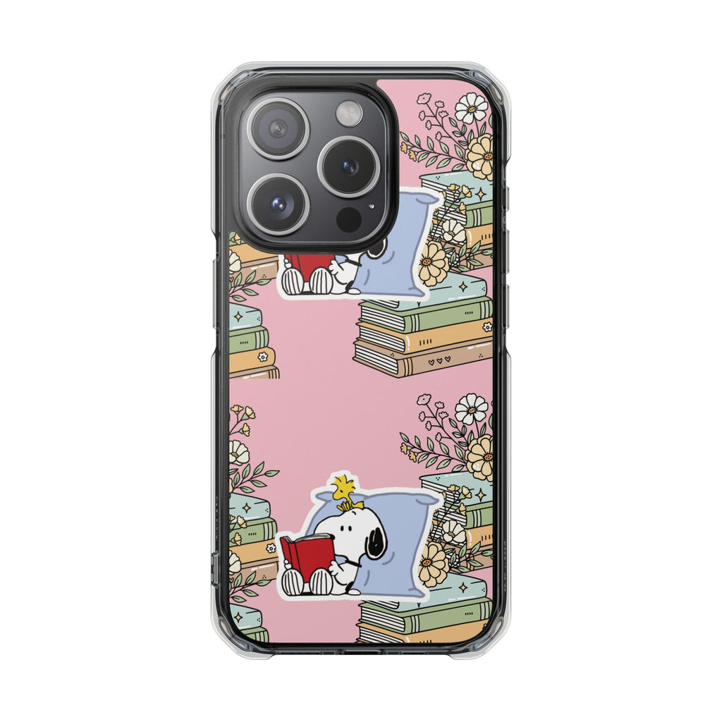 Clear Magnetic Phone Case — Lector con snoopy