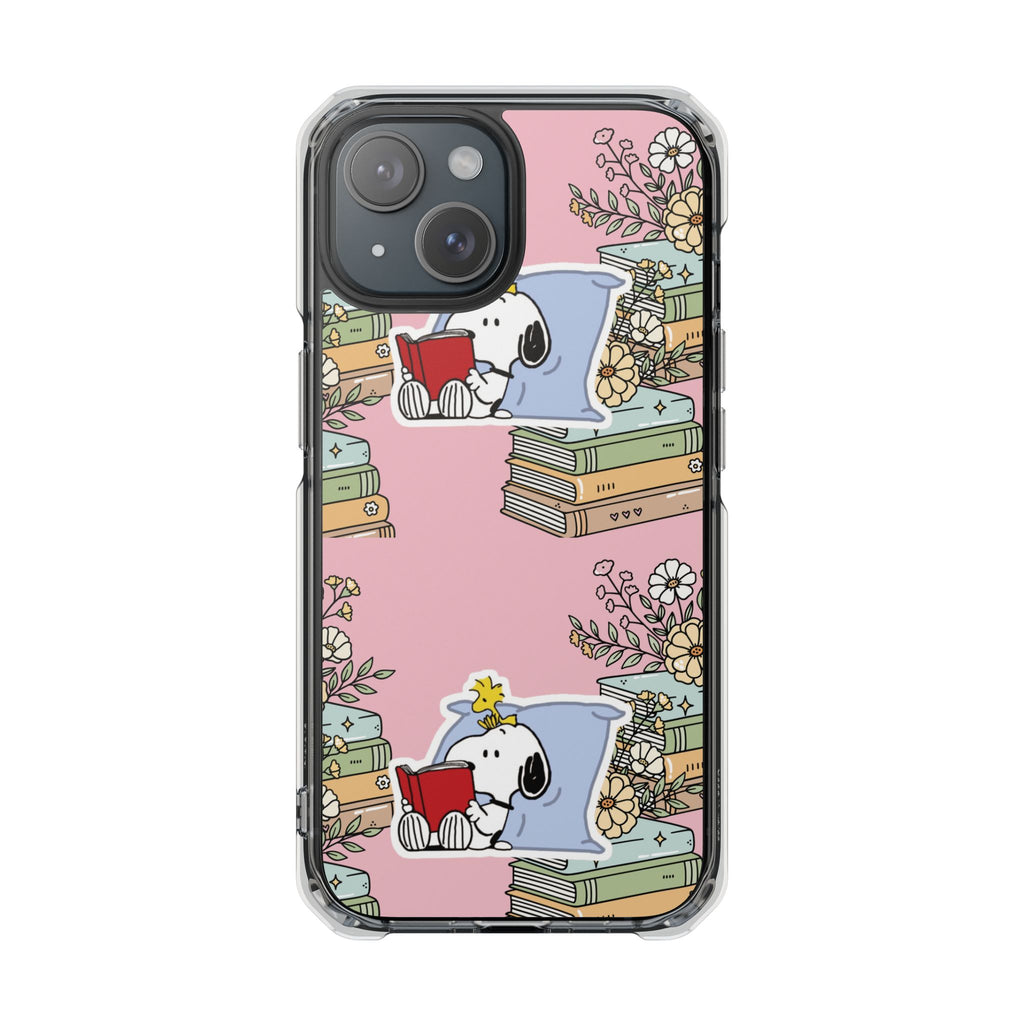 Clear Magnetic Phone Case — Lector con snoopy