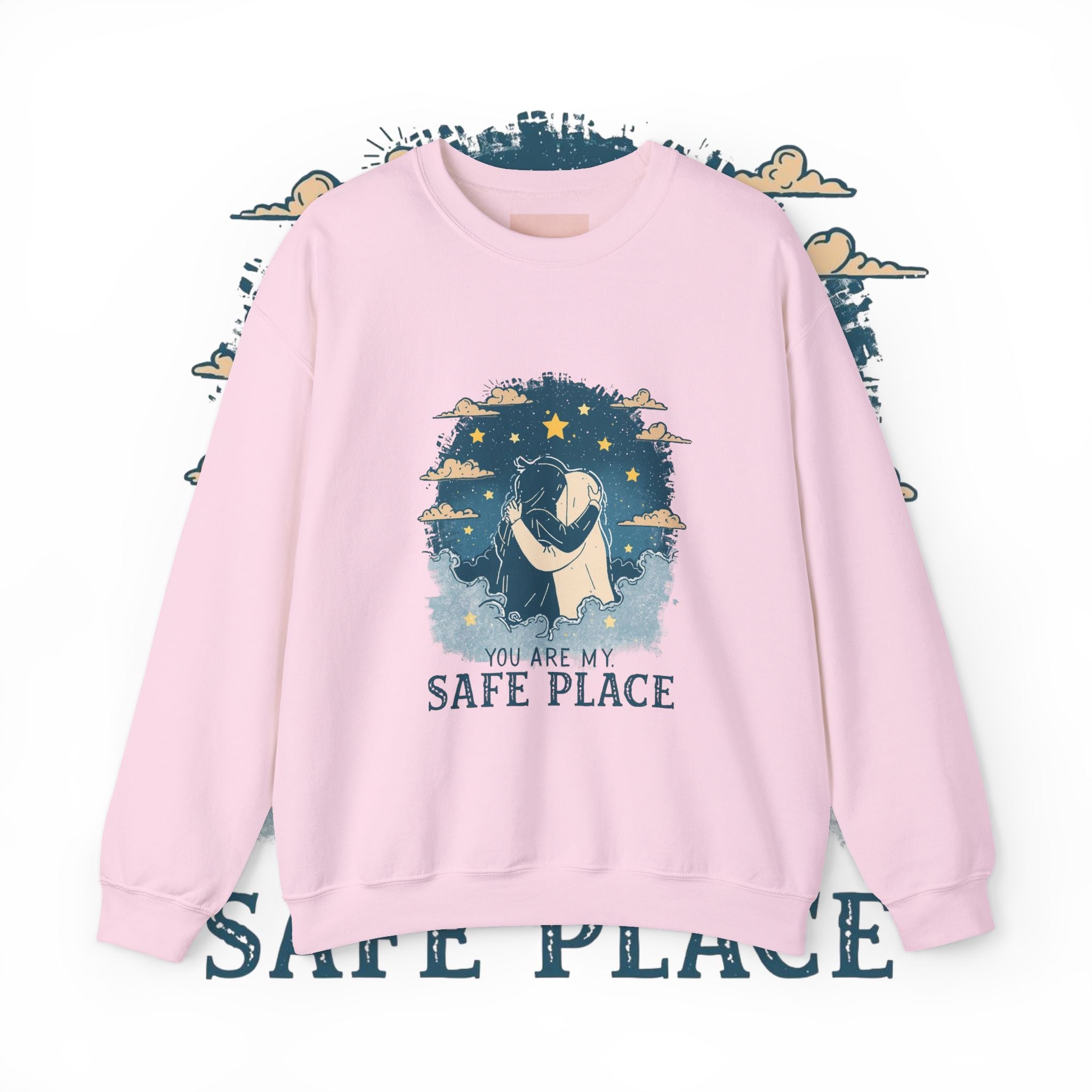 Safe Place Crewneck Sweatshirt — Comforting Hug Graphic