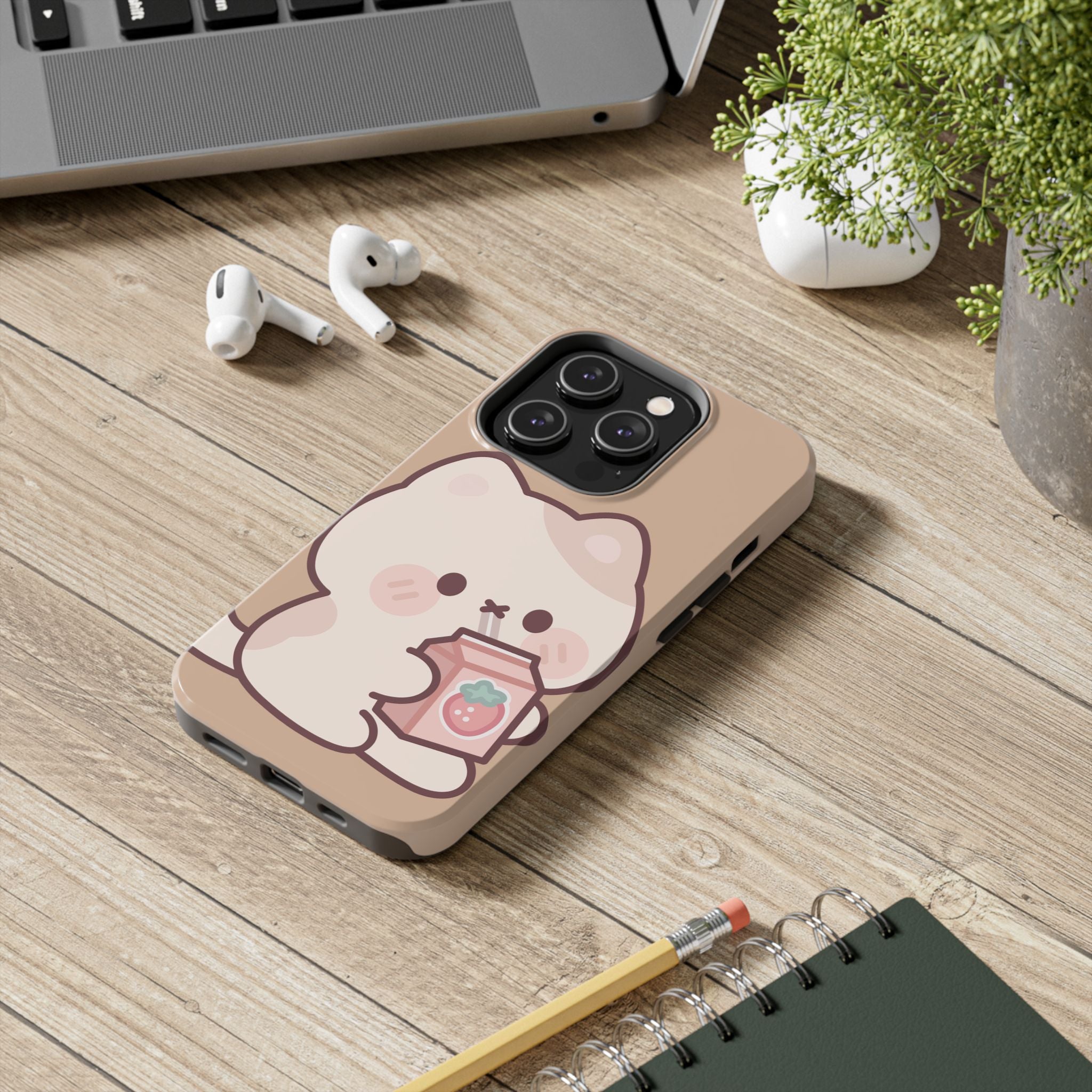 Kawaii Cat with Strawberry Milk Tough Phone Case