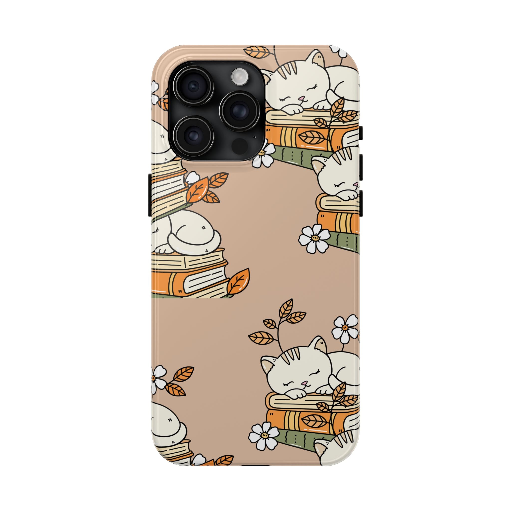 Cute Sleeping Cats on Books Tough Phone Case — Cozy Booklover Protective Cover