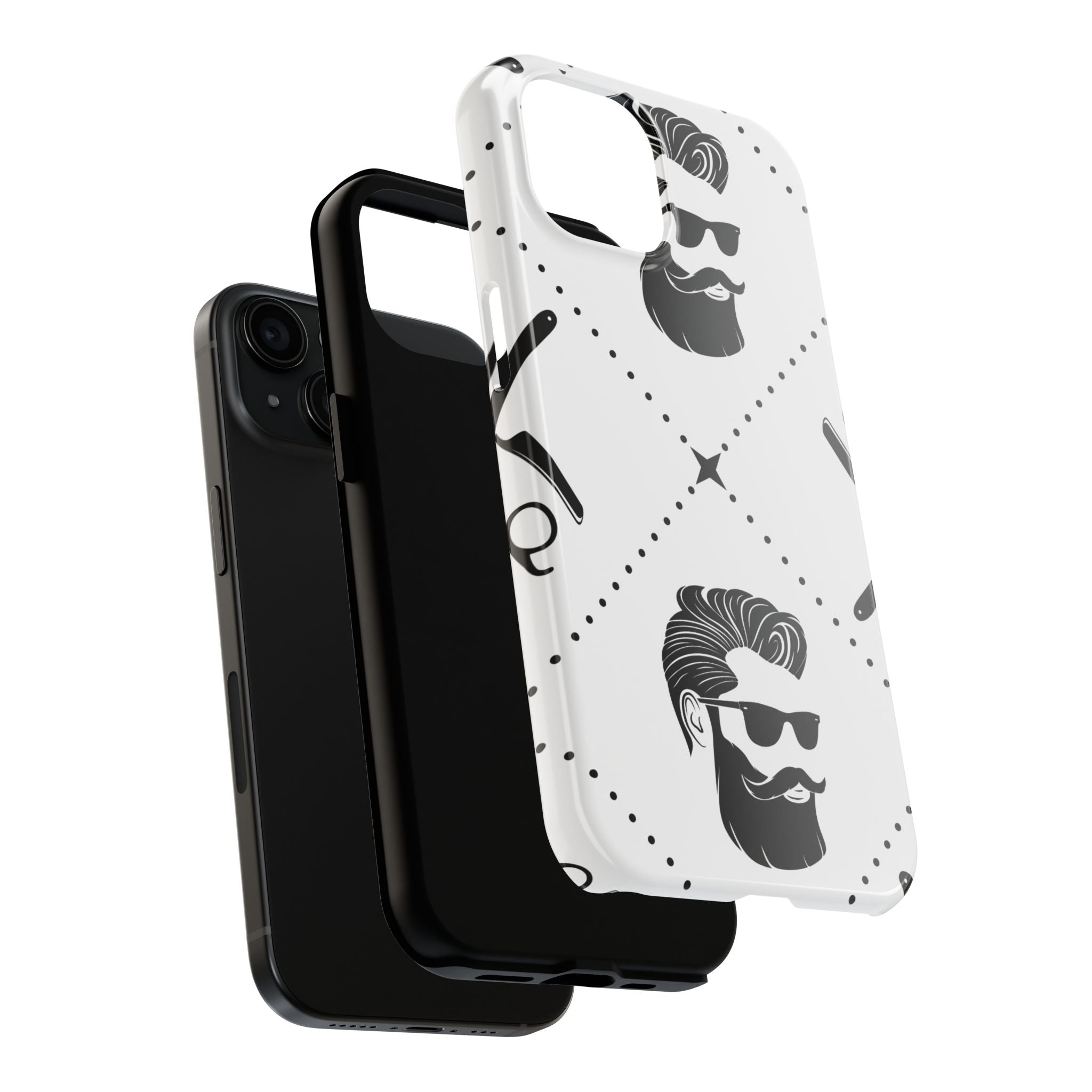 Bearded Gentleman Tough Phone Case — Retro Barber Shop Pattern, Durable Protective Phone Cover