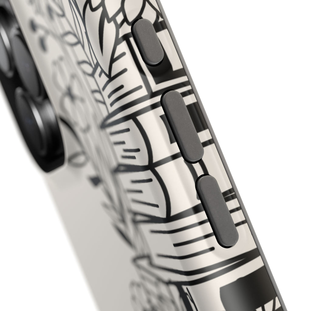 Floral Bookstack Phone Case — Black & White Botanical iPhone Protective Cover