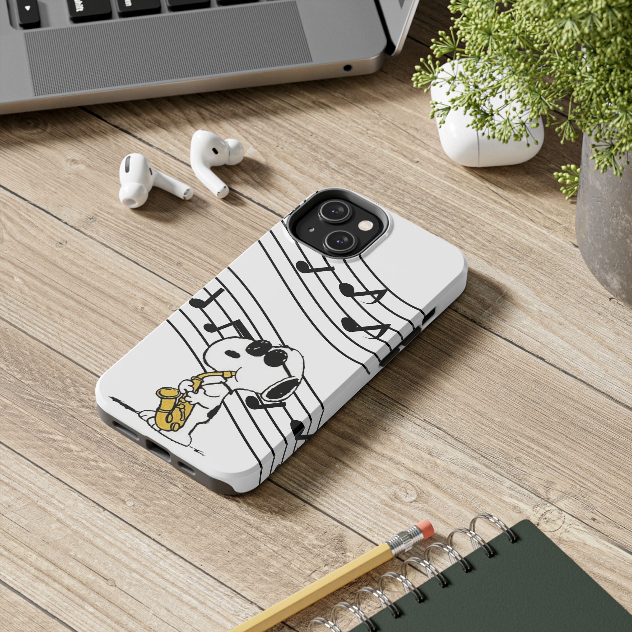 Snoopy Saxophone Tough Phone Case — Musical Notes Protective Cover