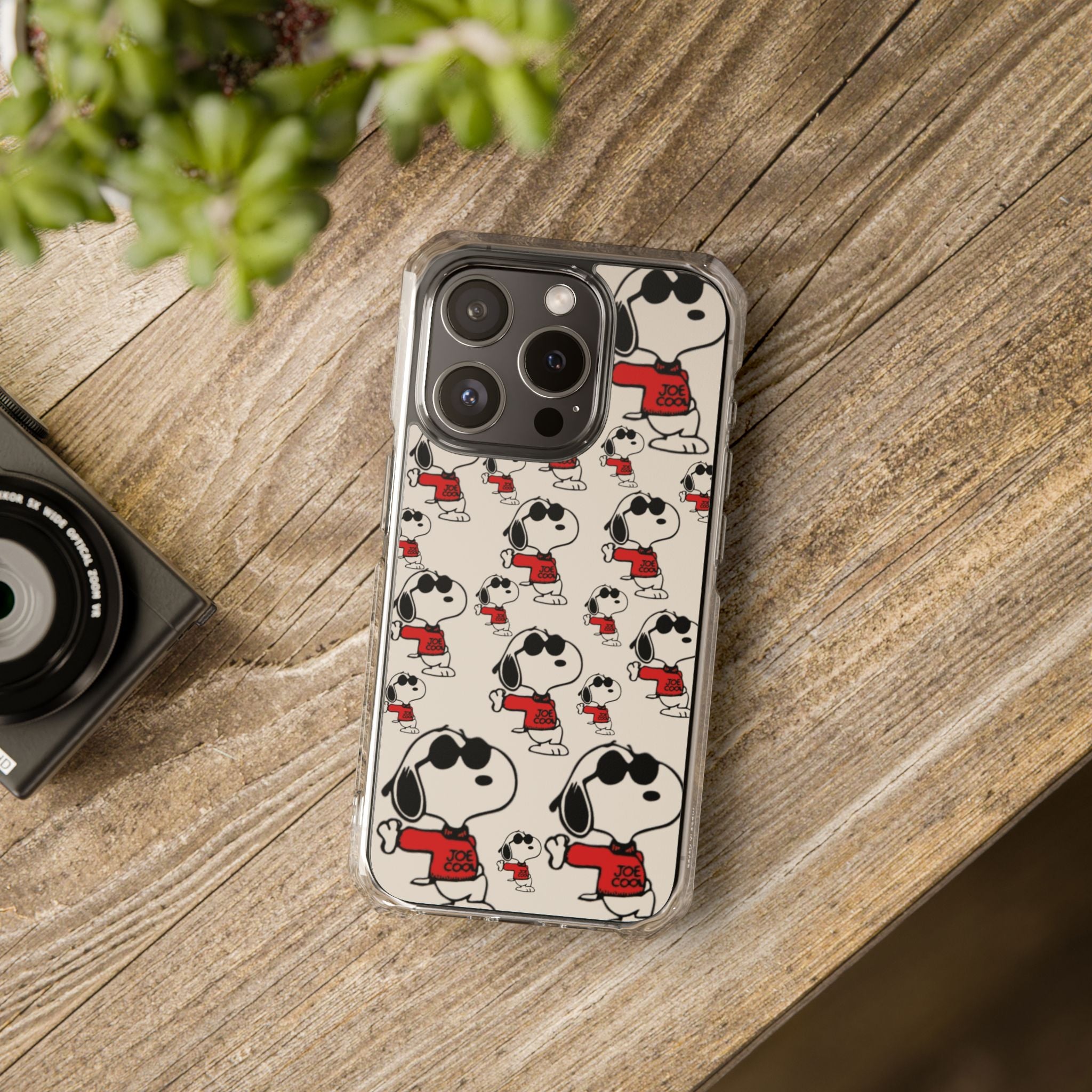 Clear Magnetic Phone Case — Cool Snoopy Pattern (Repeated Retro Dog Design)