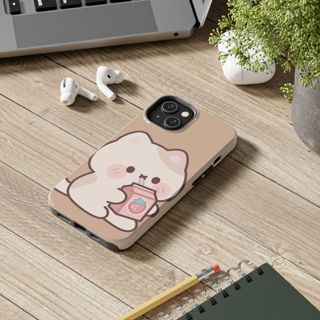 Kawaii Cat with Strawberry Milk Tough Phone Case