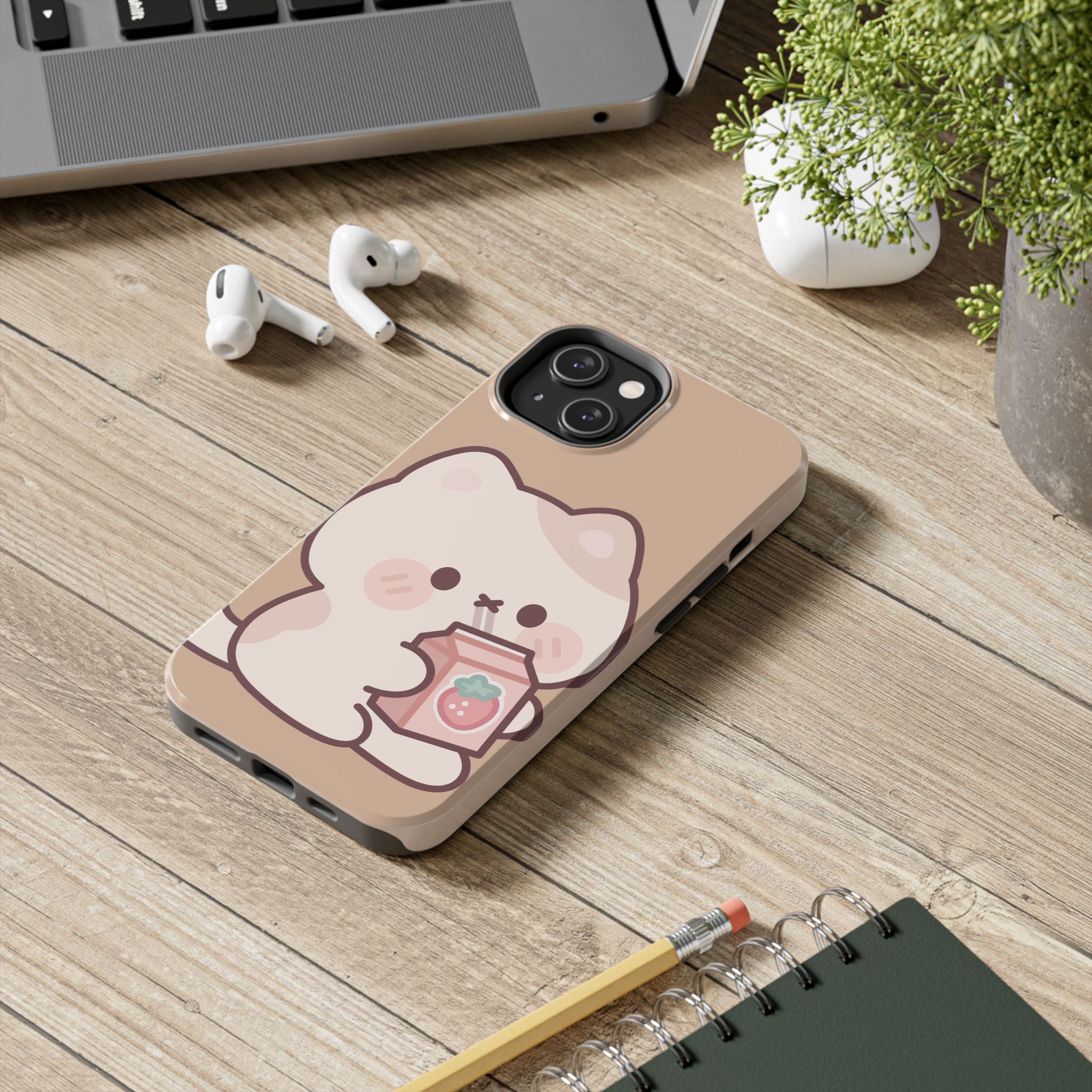Kawaii Cat with Strawberry Milk Tough Phone Case