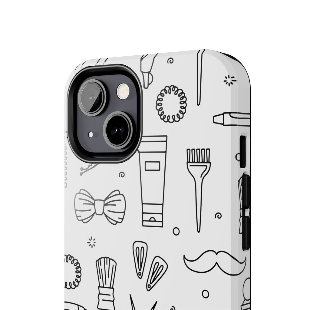 Barber & Stylist Tough Phone Case — Hair Tools Pattern Protective Cover