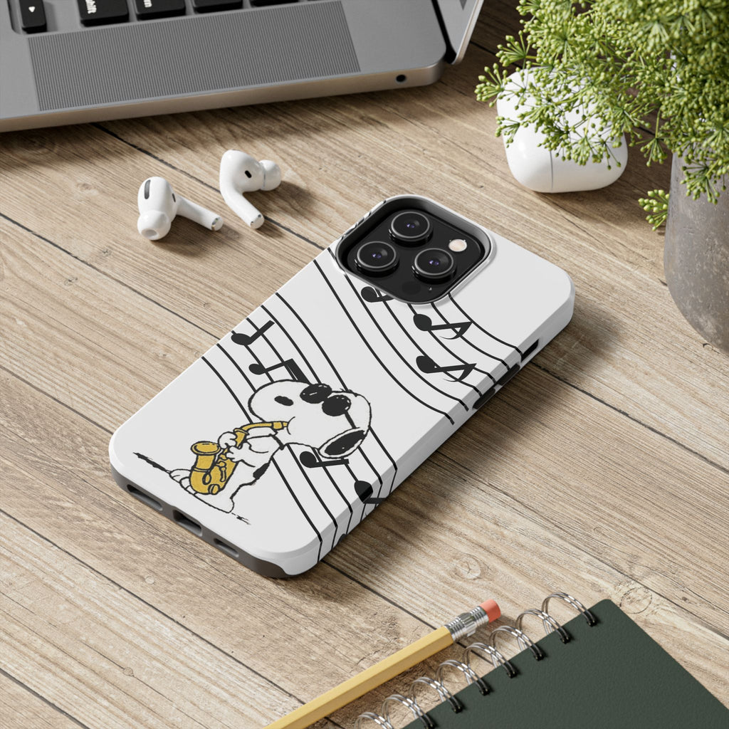 Snoopy Saxophone Tough Phone Case — Musical Notes Protective Cover