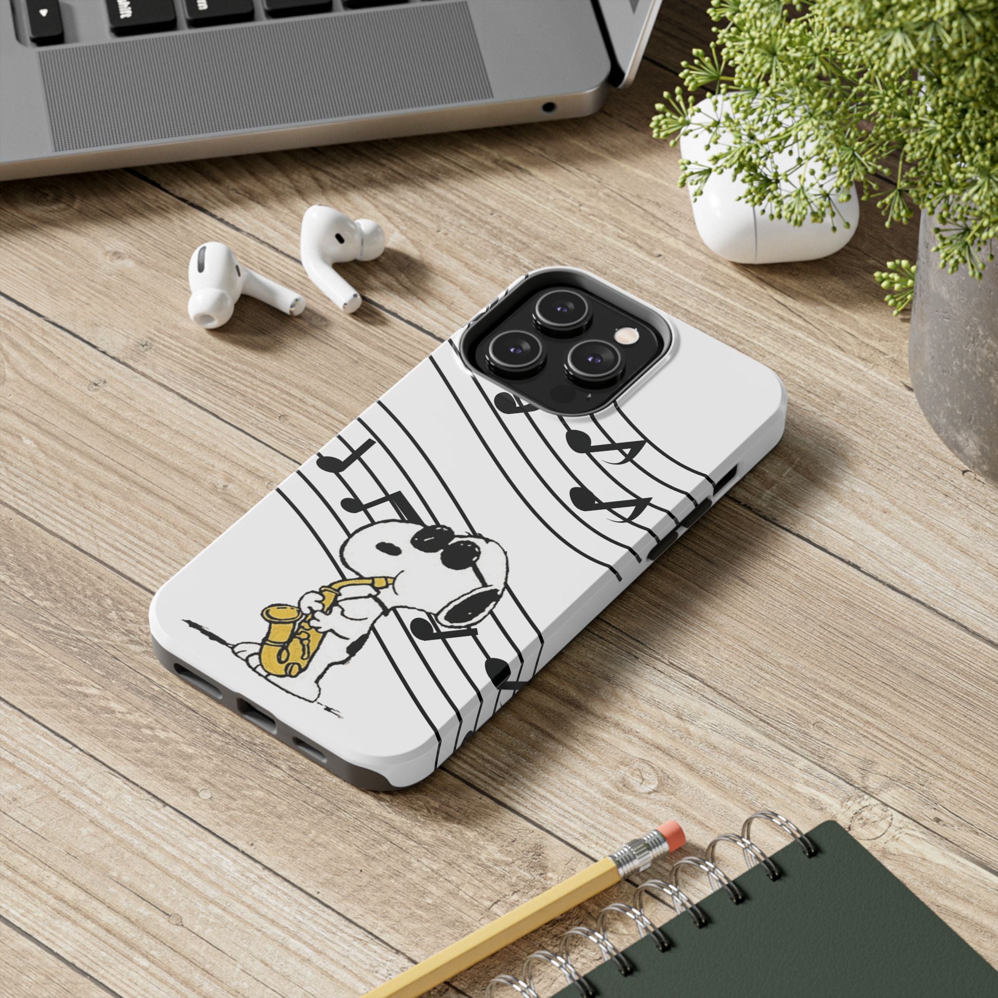 Snoopy Saxophone Tough Phone Case — Musical Notes Protective Cover