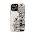 Floral Bookstack Phone Case — Black & White Botanical iPhone Protective Cover