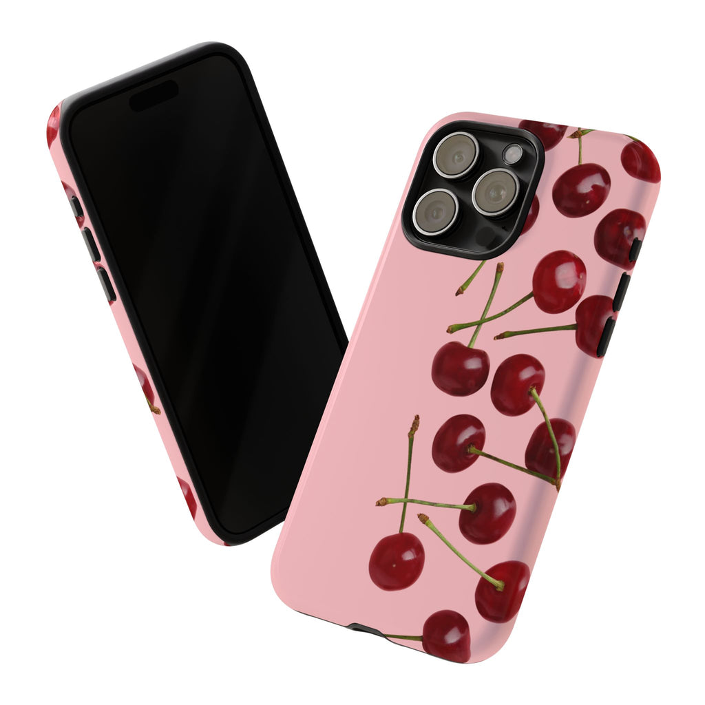 Cherry Pattern Tough Phone Case — Pink Retro Fruit Design