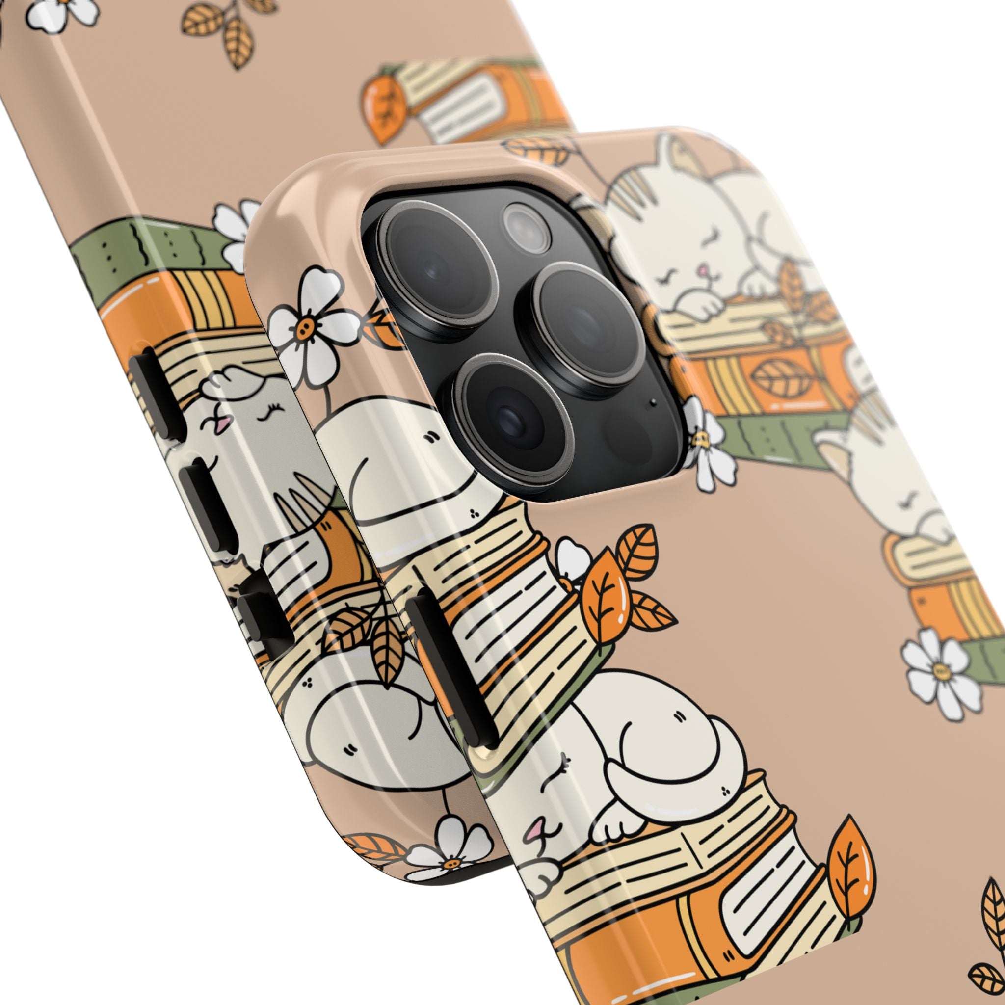 Cute Sleeping Cats on Books Tough Phone Case — Cozy Booklover Protective Cover
