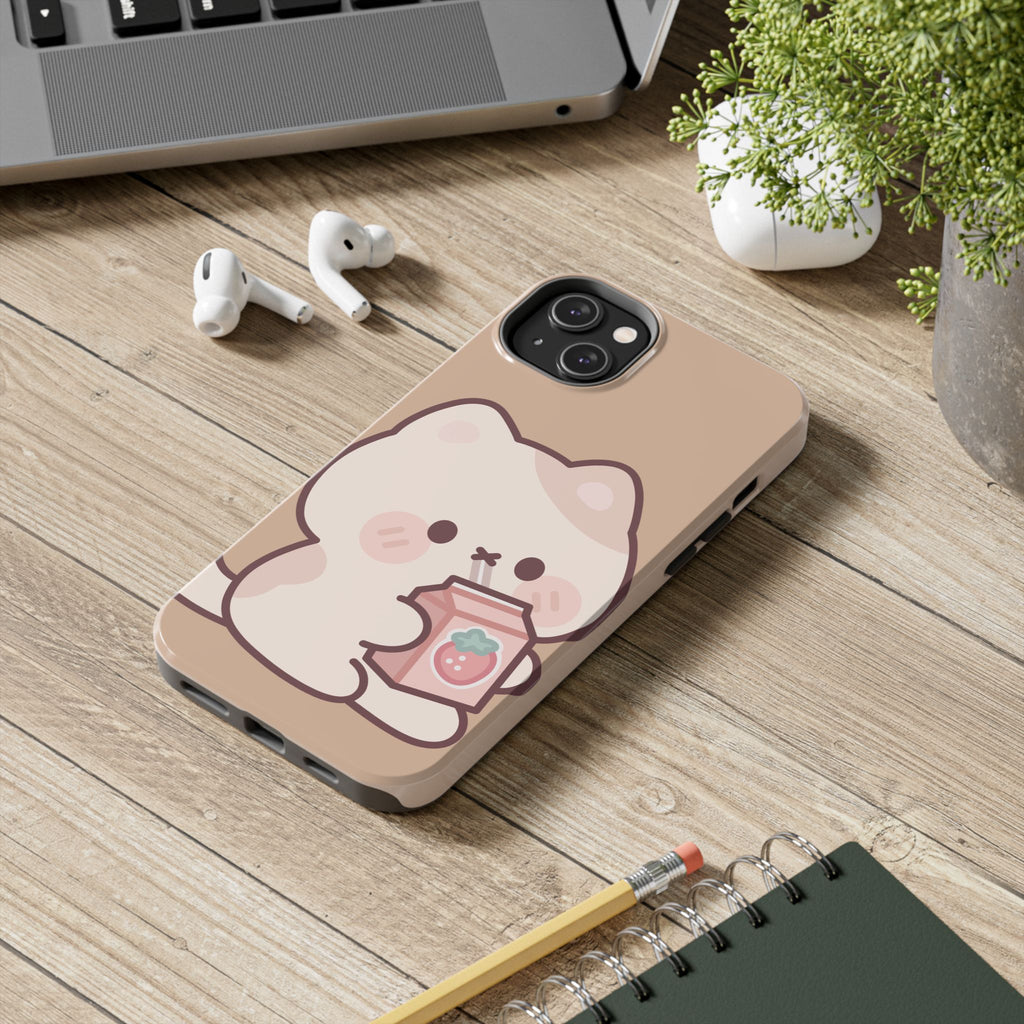 Kawaii Cat with Strawberry Milk Tough Phone Case