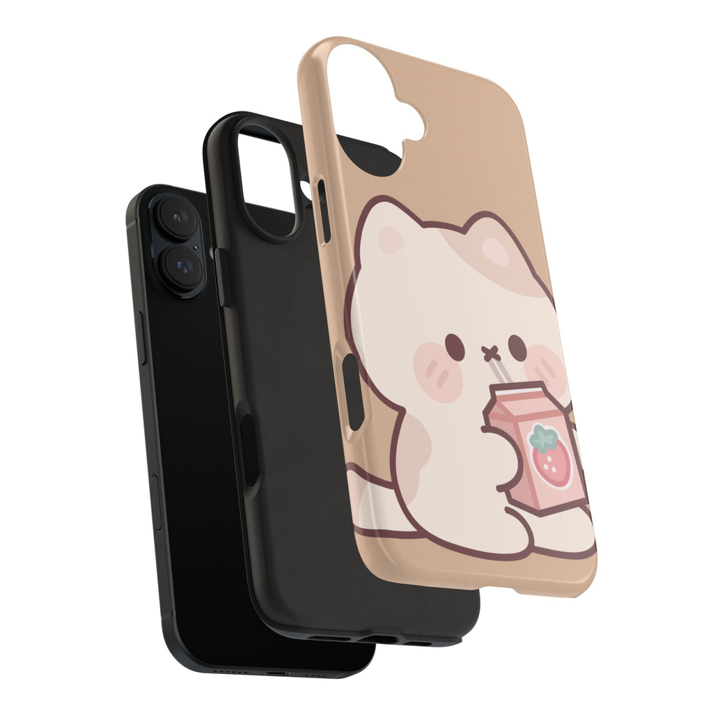 Kawaii Cat with Strawberry Milk Tough Phone Case