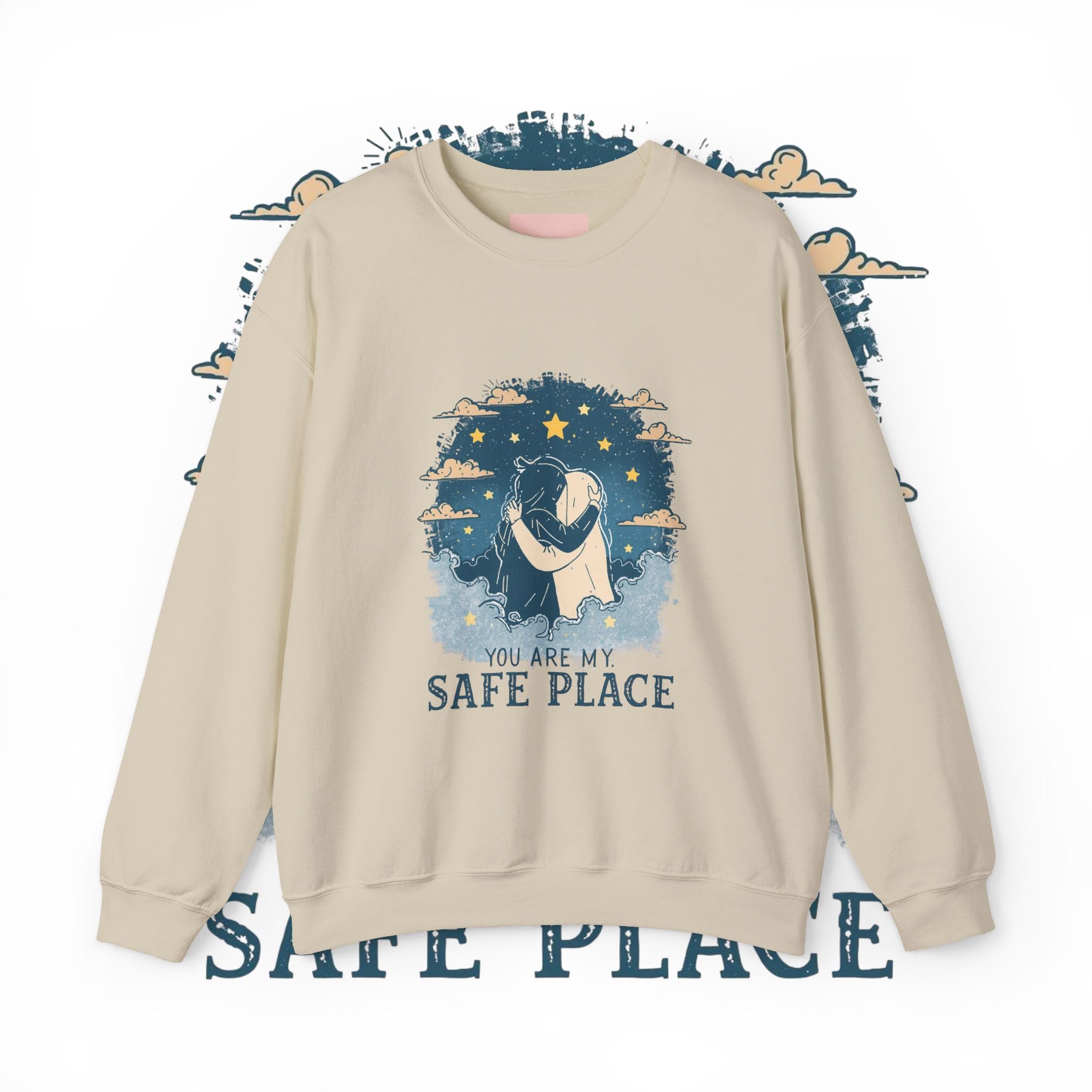 Safe Place Crewneck Sweatshirt — Comforting Hug Graphic
