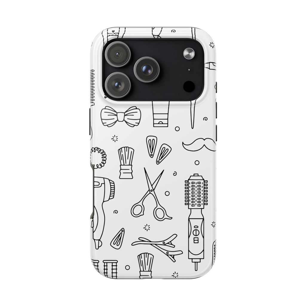 Barber & Stylist Tough Phone Case — Hair Tools Pattern Protective Cover