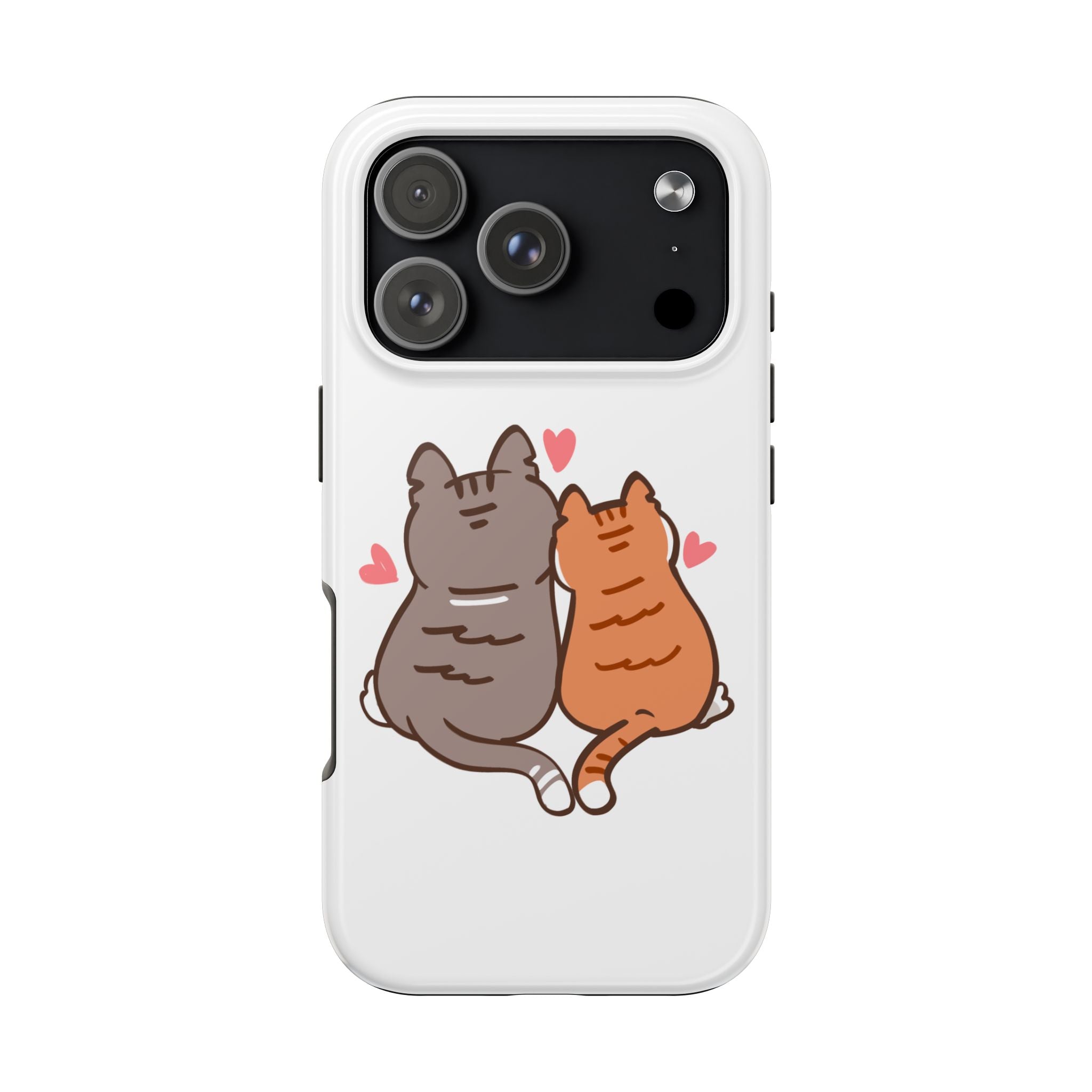 Cute Cat Couple Tough Phone Case — Cute Cats with Hearts Protective Phone Cover