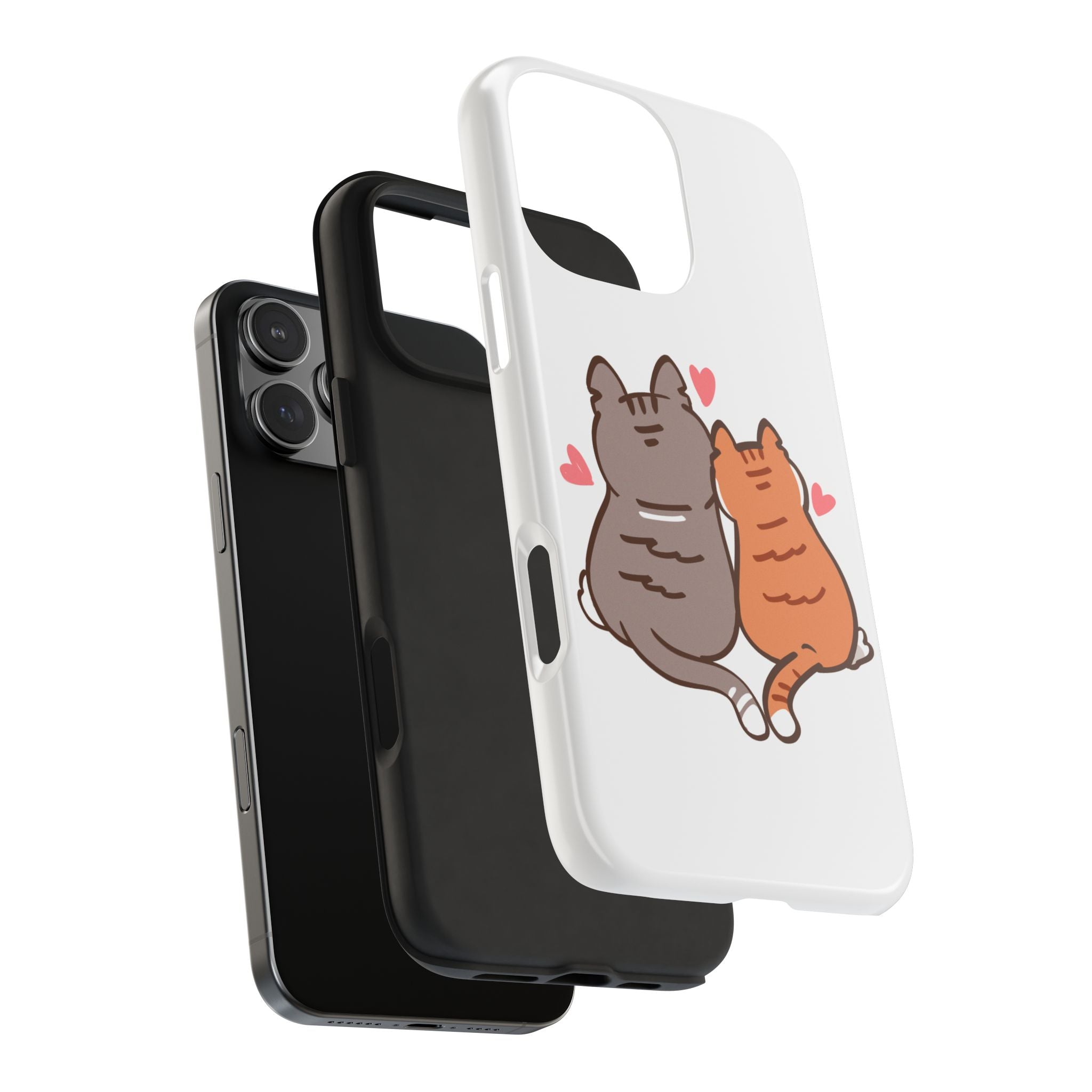 Cute Cat Couple Tough Phone Case — Cute Cats with Hearts Protective Phone Cover
