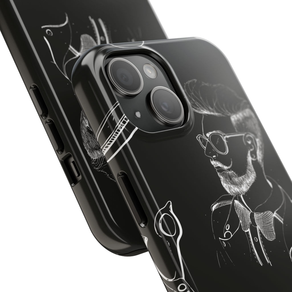 Bearded Barber Sketch Tough Phone Case — Hipster Grooming Design