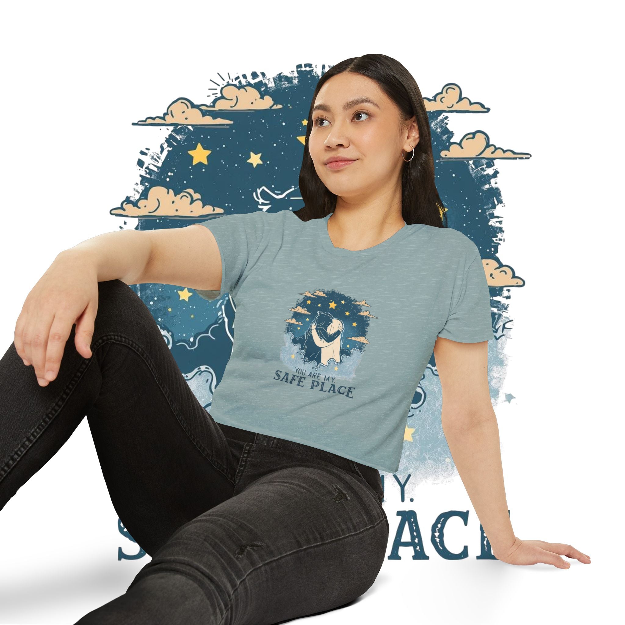 Crop Top — "You Are My Safe Place-Blue" Cozy Couple Festival Tee
