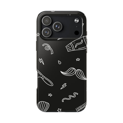 Barber Tools Tough Phone Case — Black Mustache & Razor Pattern