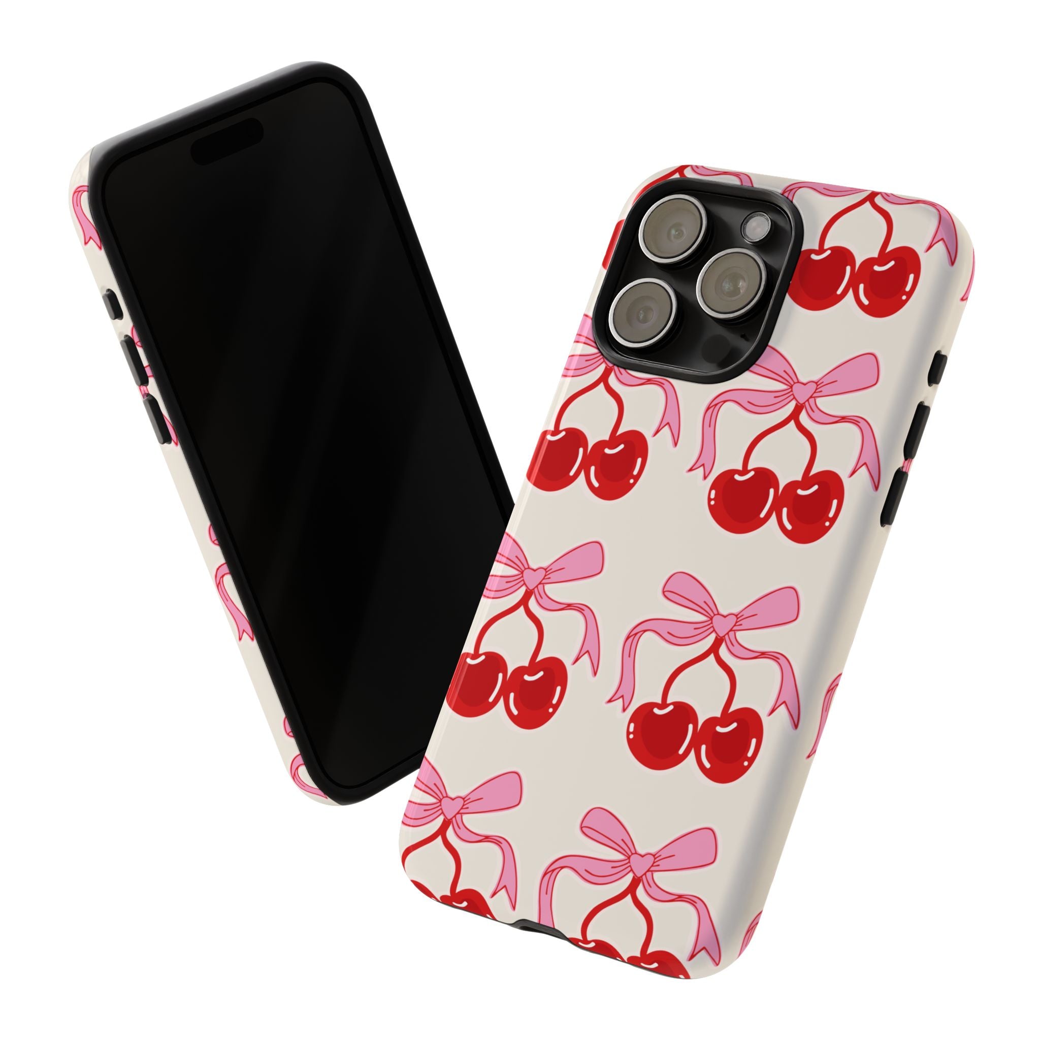 Cherry Bow Phone Case — Pink Ribbon Cherry Pattern Protective Phone Cover