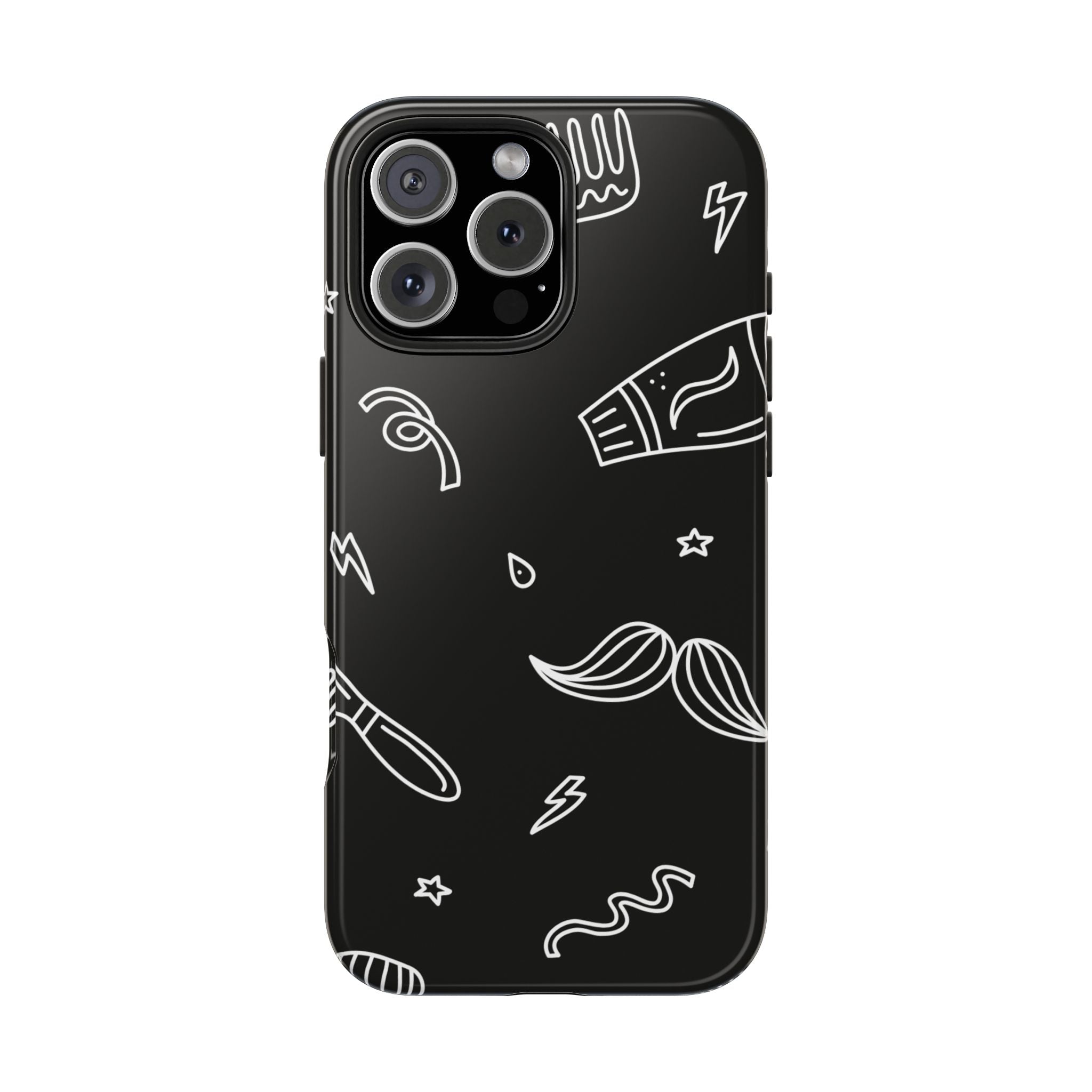 Barber Tools Tough Phone Case — Black Mustache & Razor Pattern