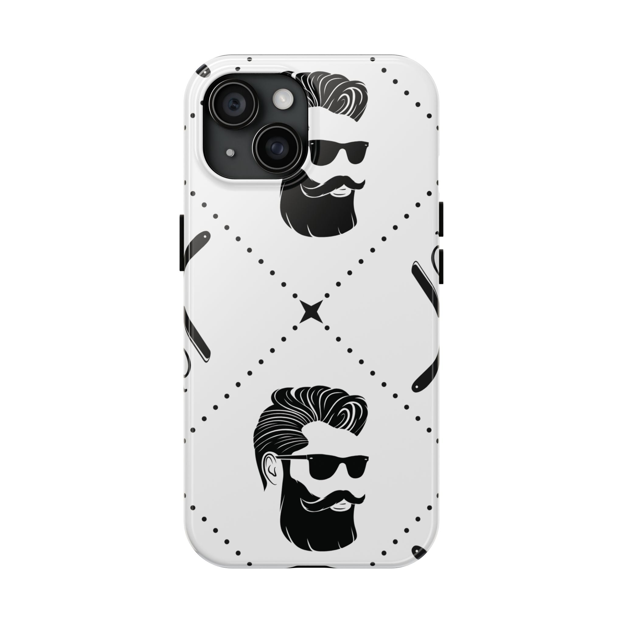 Bearded Gentleman Tough Phone Case — Retro Barber Shop Pattern, Durable Protective Phone Cover