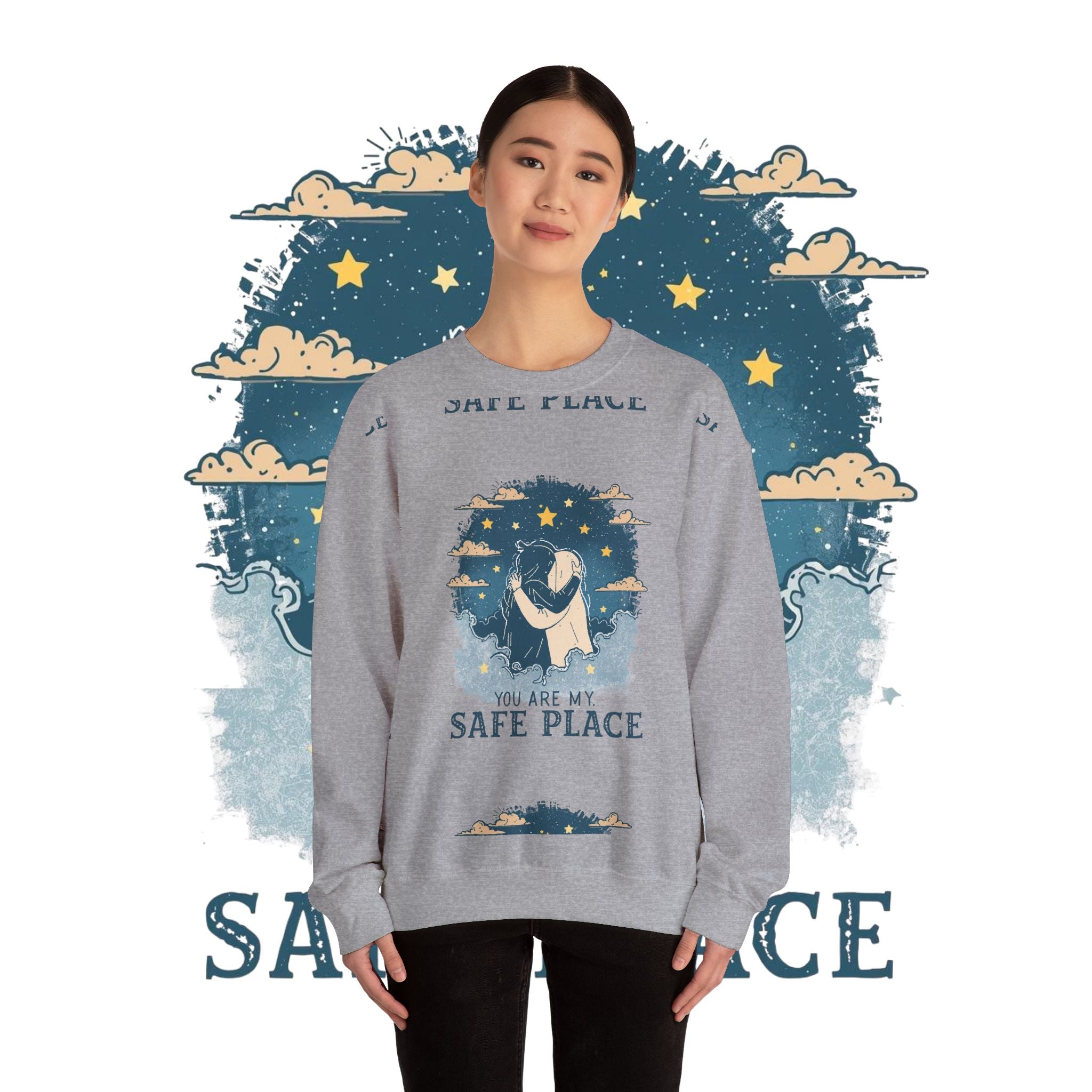 Safe Place Crewneck Sweatshirt — Comforting Hug Graphic