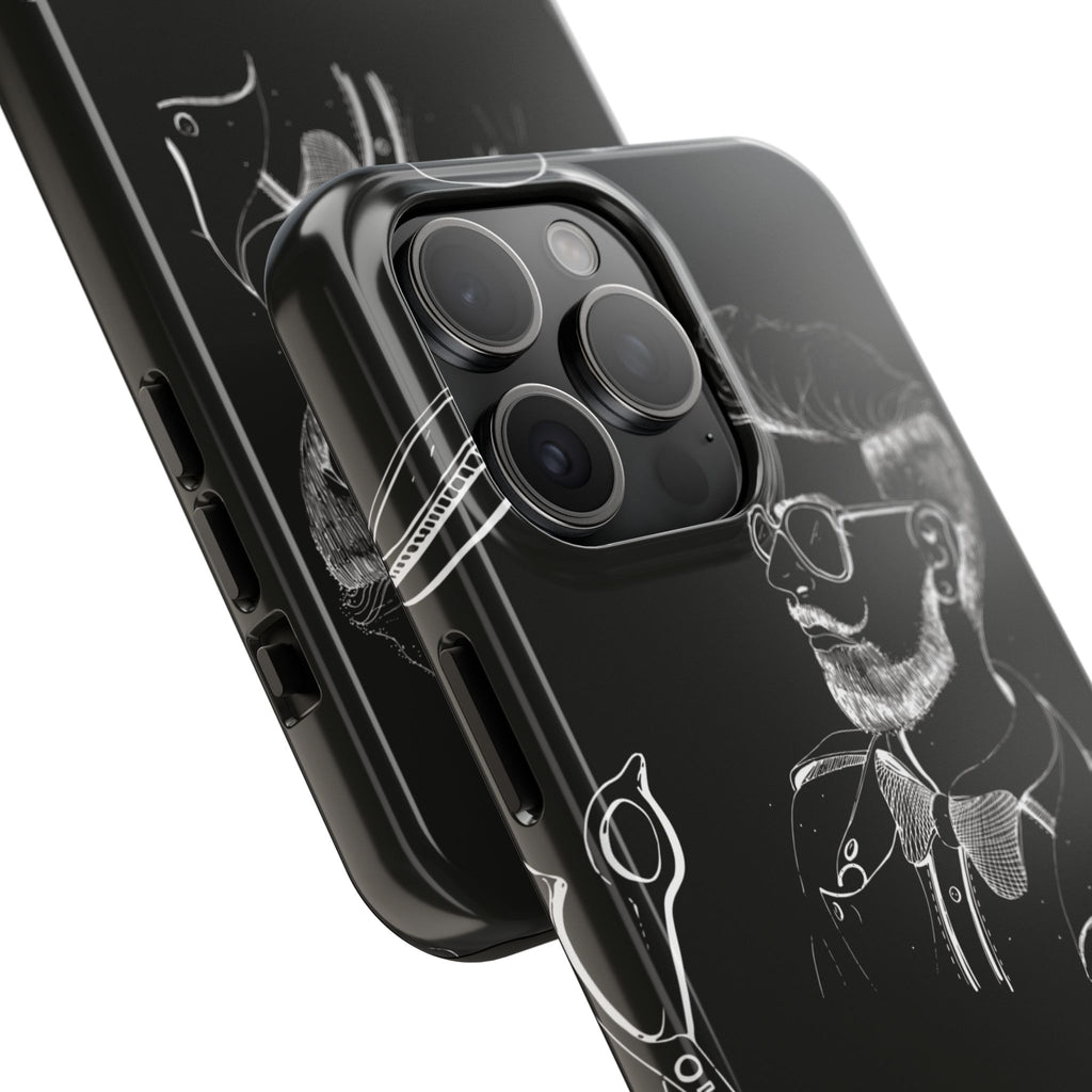 Bearded Barber Sketch Tough Phone Case — Hipster Grooming Design