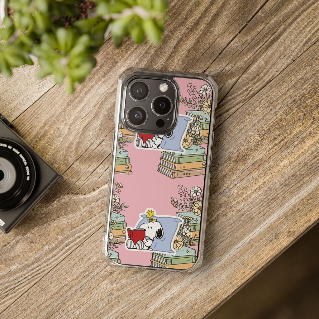 Clear Magnetic Phone Case — Lector con snoopy