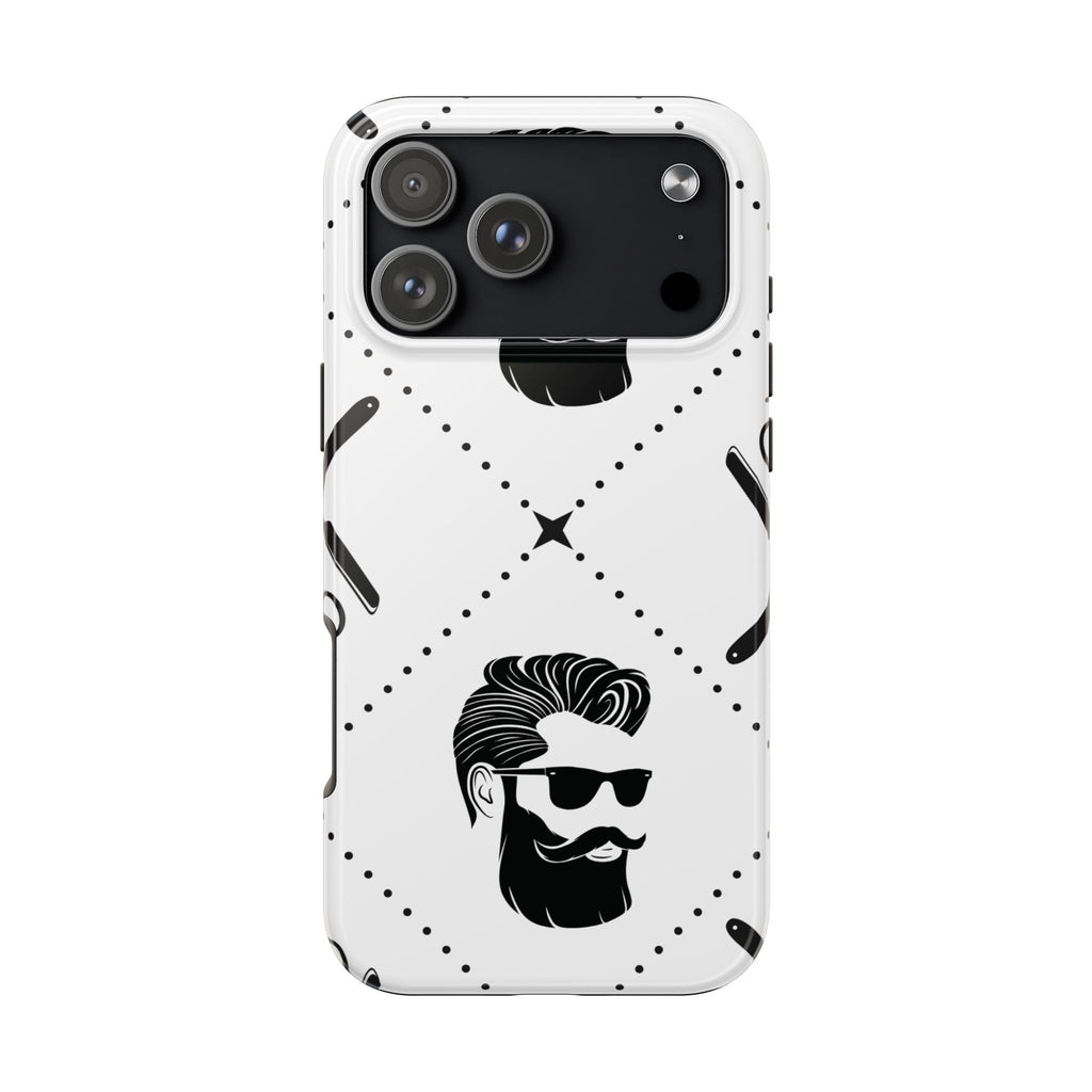 Bearded Gentleman Tough Phone Case — Retro Barber Shop Pattern, Durable Protective Phone Cover