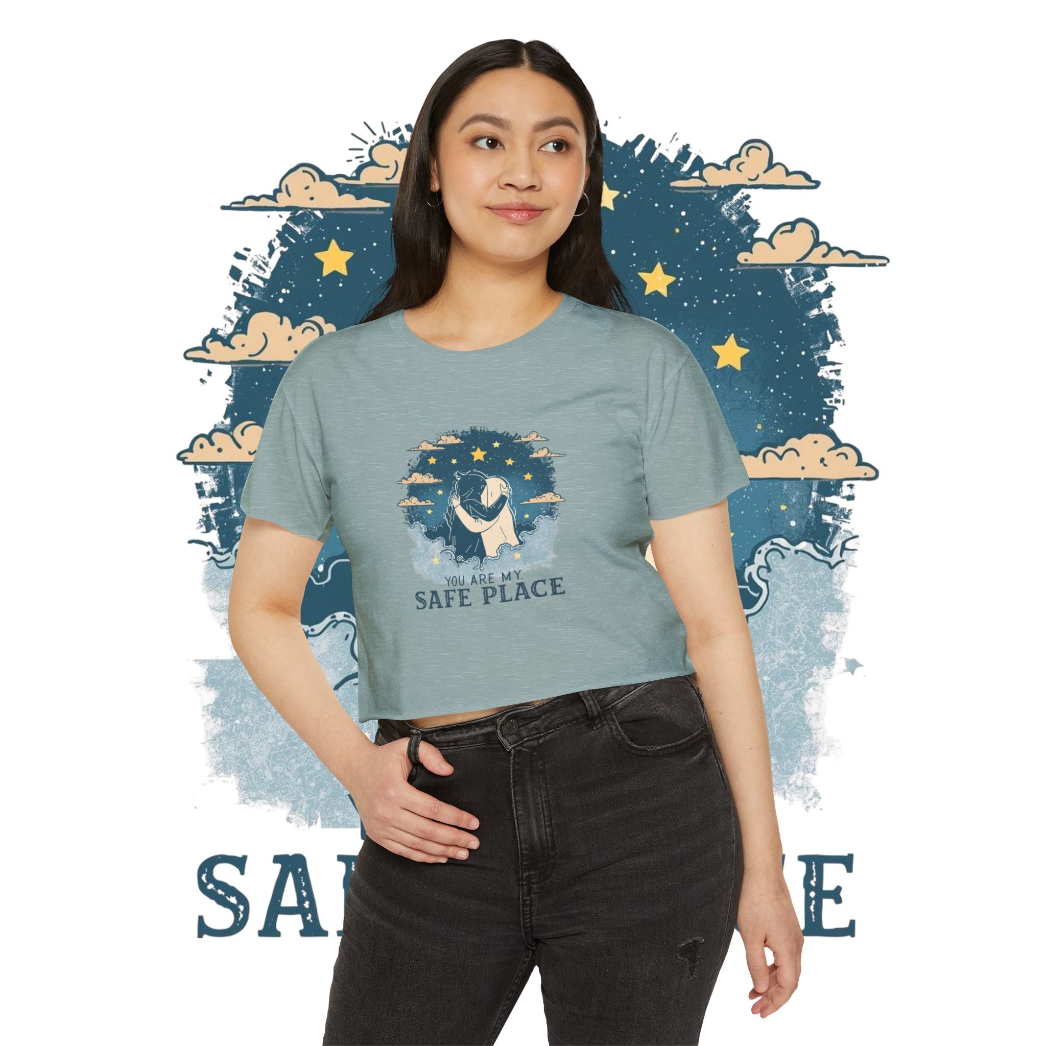 Crop Top — "You Are My Safe Place-Blue" Cozy Couple Festival Tee