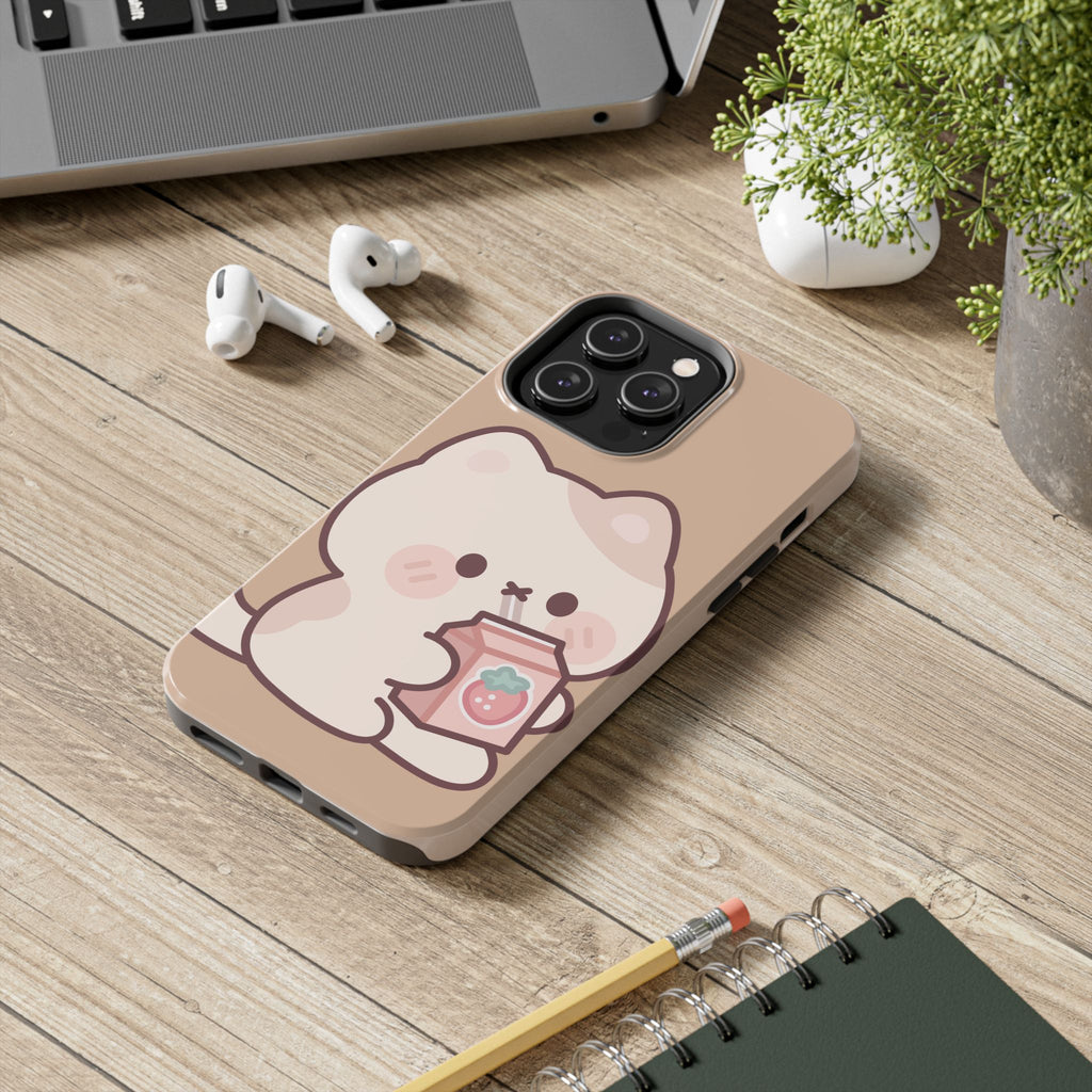 Kawaii Cat with Strawberry Milk Tough Phone Case