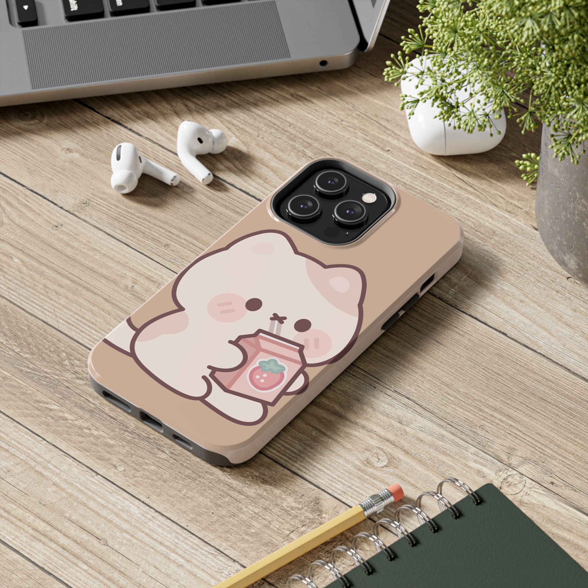 Kawaii Cat with Strawberry Milk Tough Phone Case