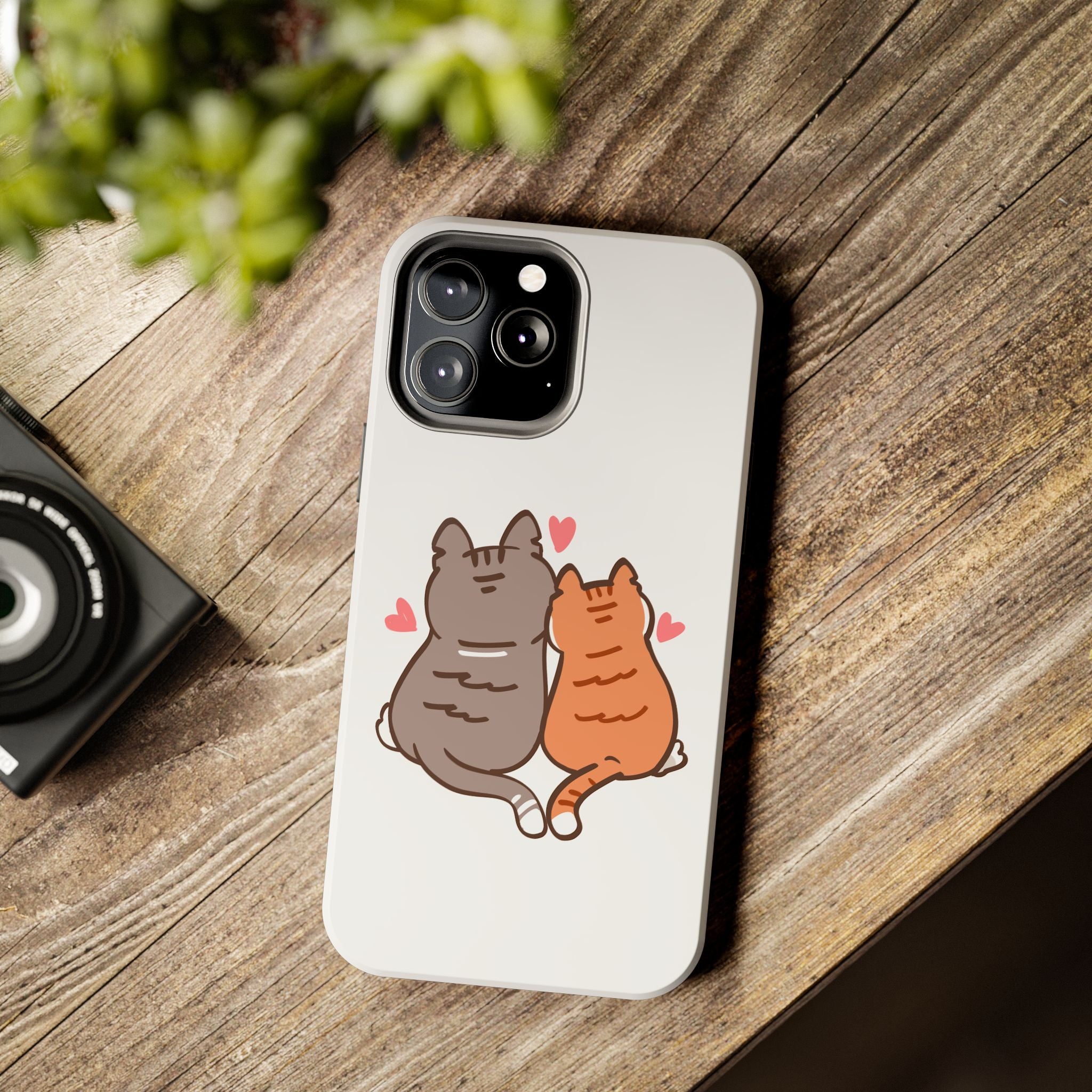 Cute Cat Couple Tough Phone Case — Cute Cats with Hearts Protective Phone Cover