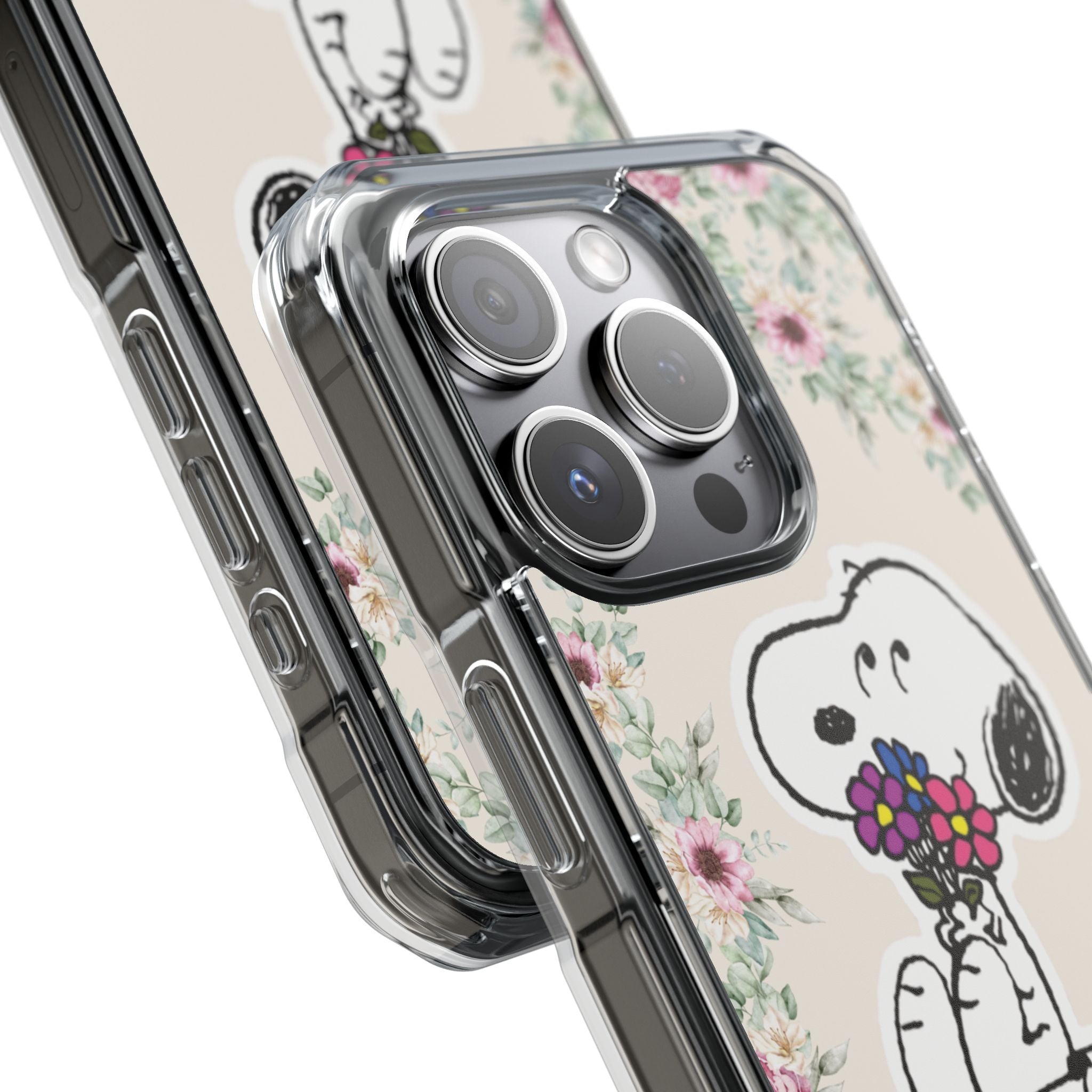 Clear Magnetic Phone Case — Flores con Snoopy
